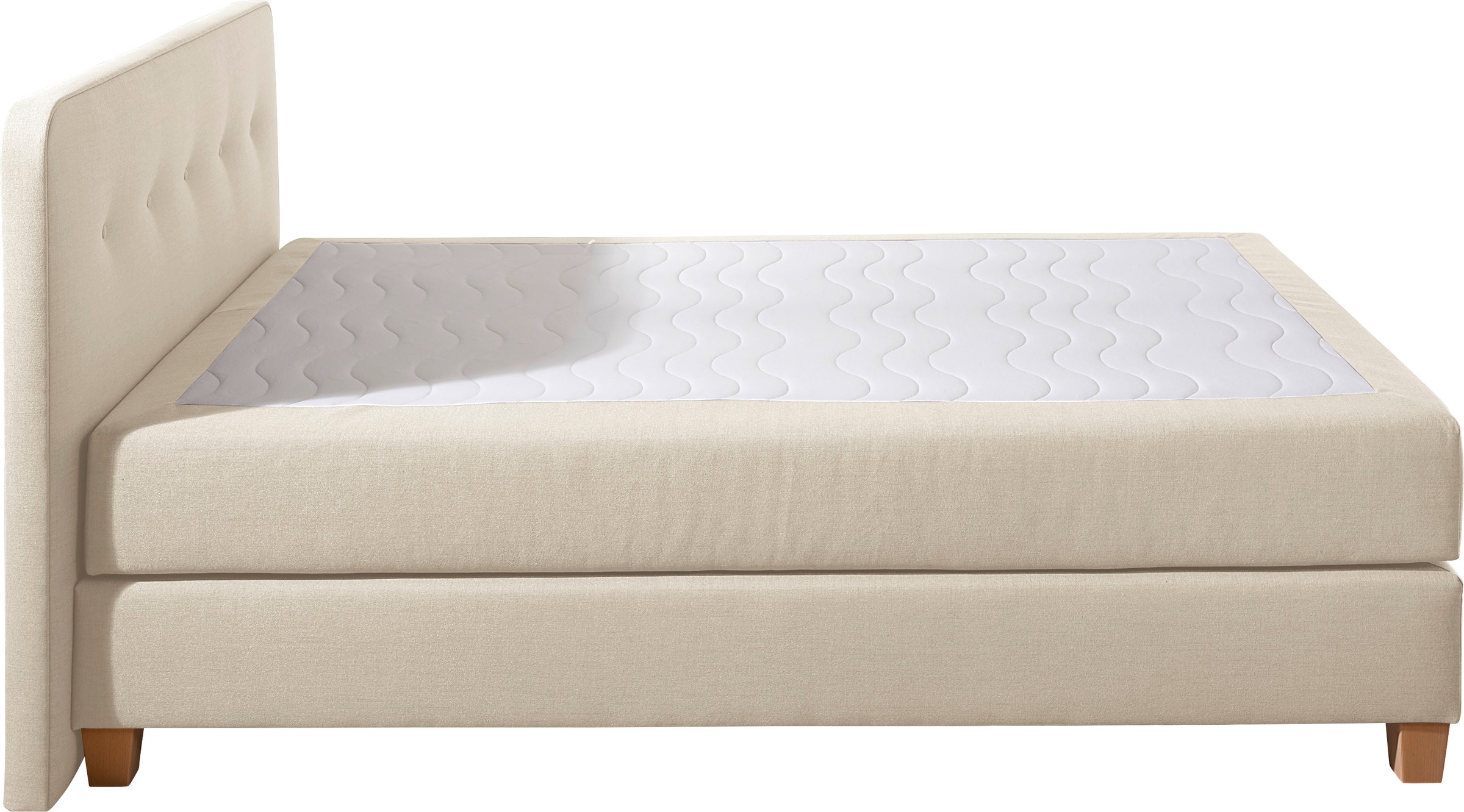Boxspringbett HOME AFFAIRE "Fargo", beige, B:153cm L:227cm, Struktur fein (100% Polyester);Samtstoff (100% Polyester), Komplettbetten, Boxspringbett, in Überlänge 220 cm, mit Topper, 3 Ausführungen, 4, Breiten 6