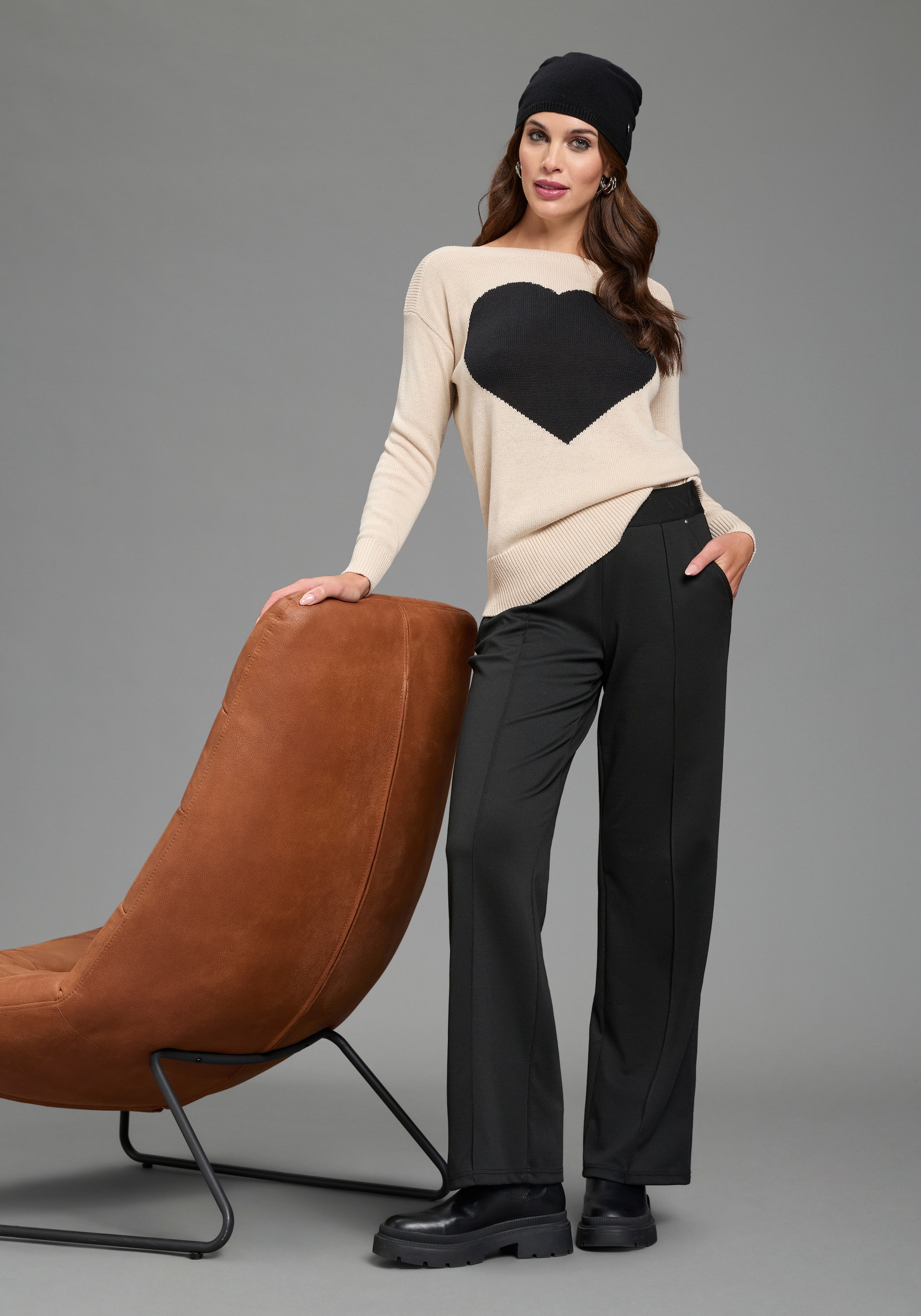 Laura Scott Strickpullover mit Herz-Strickmuster