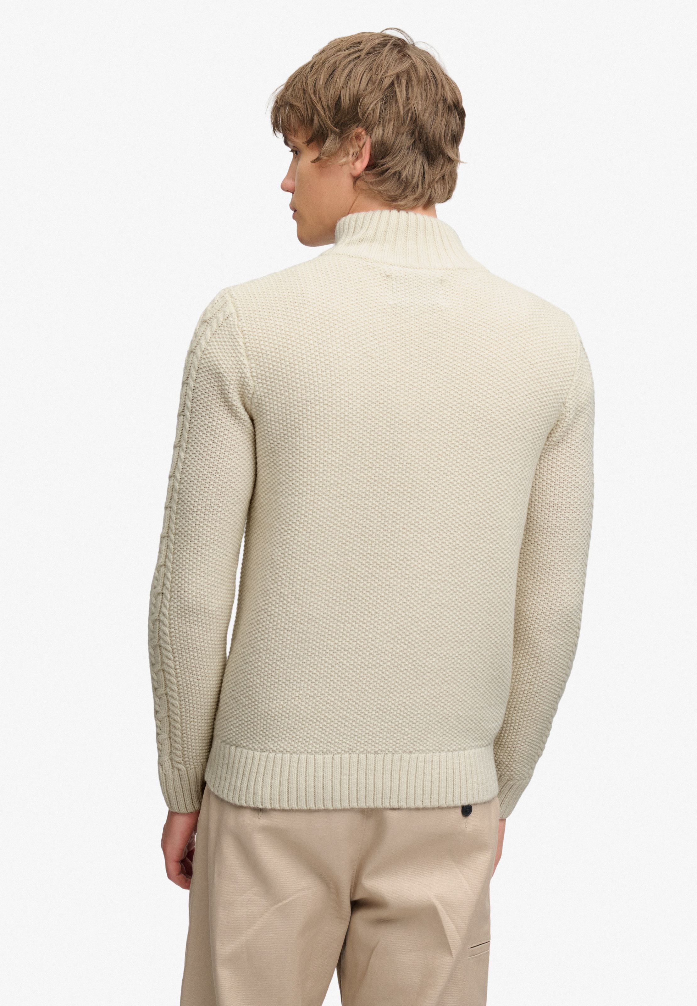 Superdry Strickpullover »JACOB CABLE HALF ZIP KNIT« Materialmix, slim fit