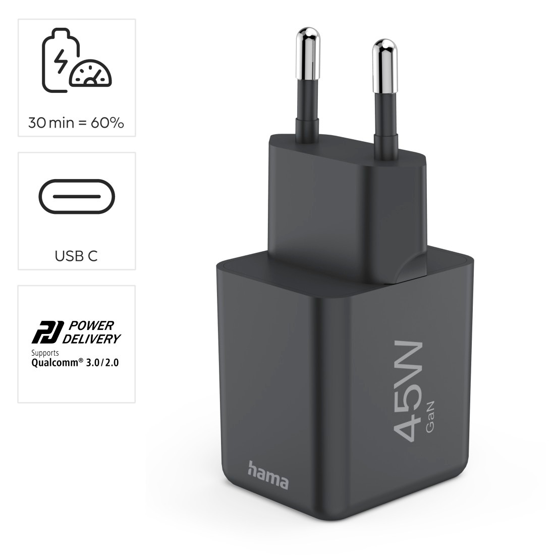 Hama Schnelllade-Gerät »Schnellladegerät (USB-C, PD/QC, extraklein 3,8 x 3,0 x 3,6 cm, 45 W)«, (1 St.)
