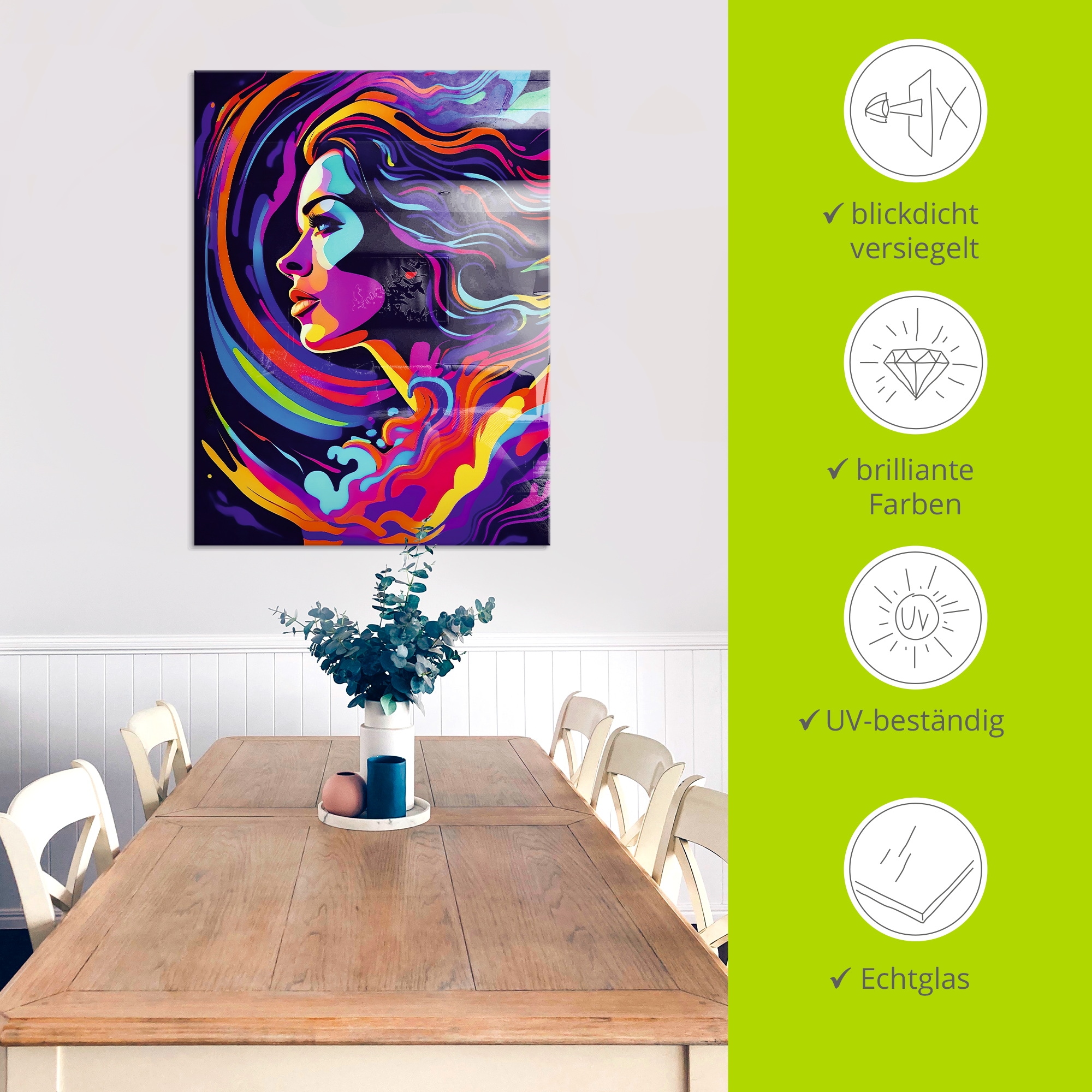 Artland Glasbild »Frau in bunten Farben« Bilder von Frauen 1 Stk. tlg. in verschiedenen Größen