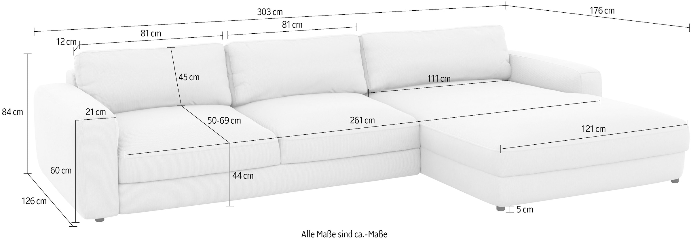 Places of Style Ecksofa »Bloomfield, L-Form«, extra tiefe Sitzfläche, wahlweise mit Sitztiefenverstellung