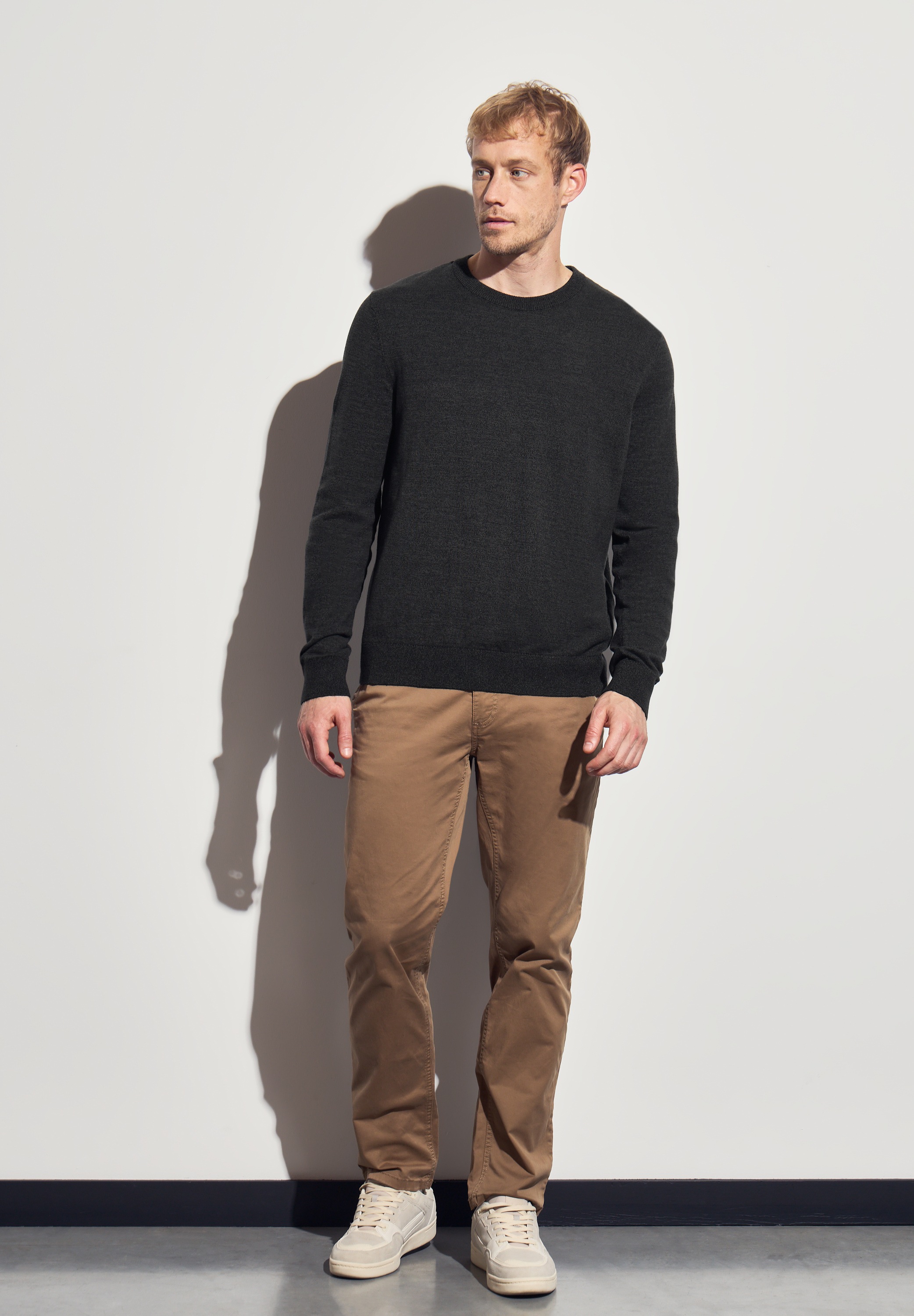 STREET ONE MEN Rundhalspullover, aus reiner Baumwolle