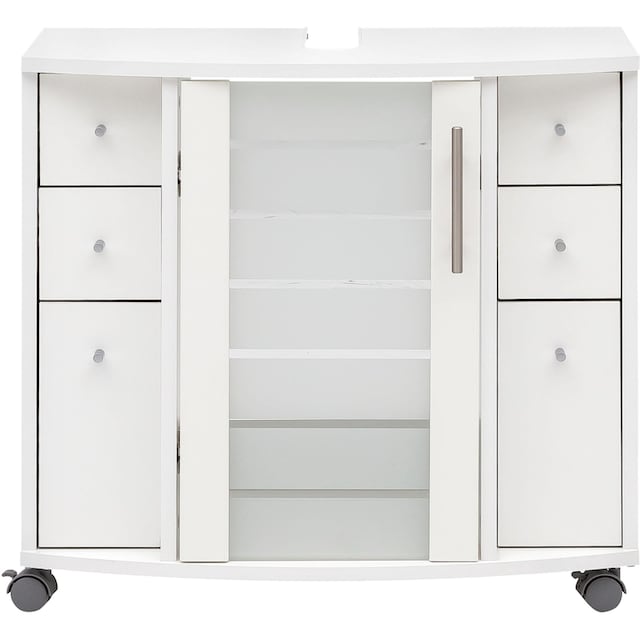 Schildmeyer Waschbeckenunterschrank »Nikosia«, Höhe 63 cm, mit Glastür, 4  Schubladen, MDF-Fronten, Metallgriffe kaufen | BAUR