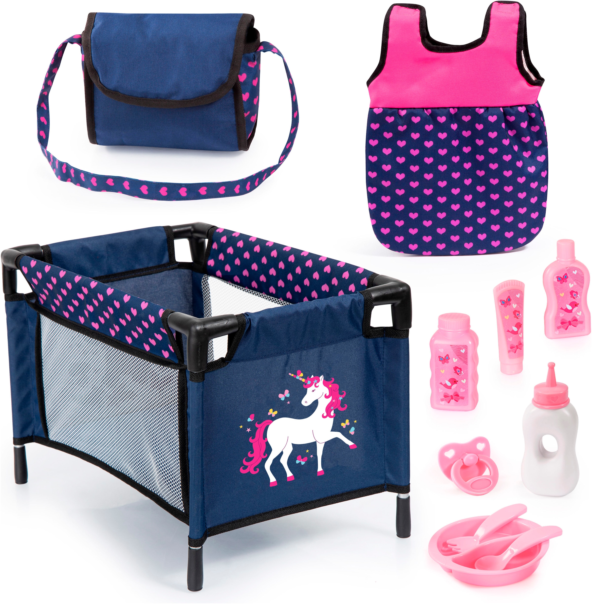 Puppenmöbel »Puppen-Reisebett und Schlafsack blau/pink«, (Set), mit Schlafsack,...