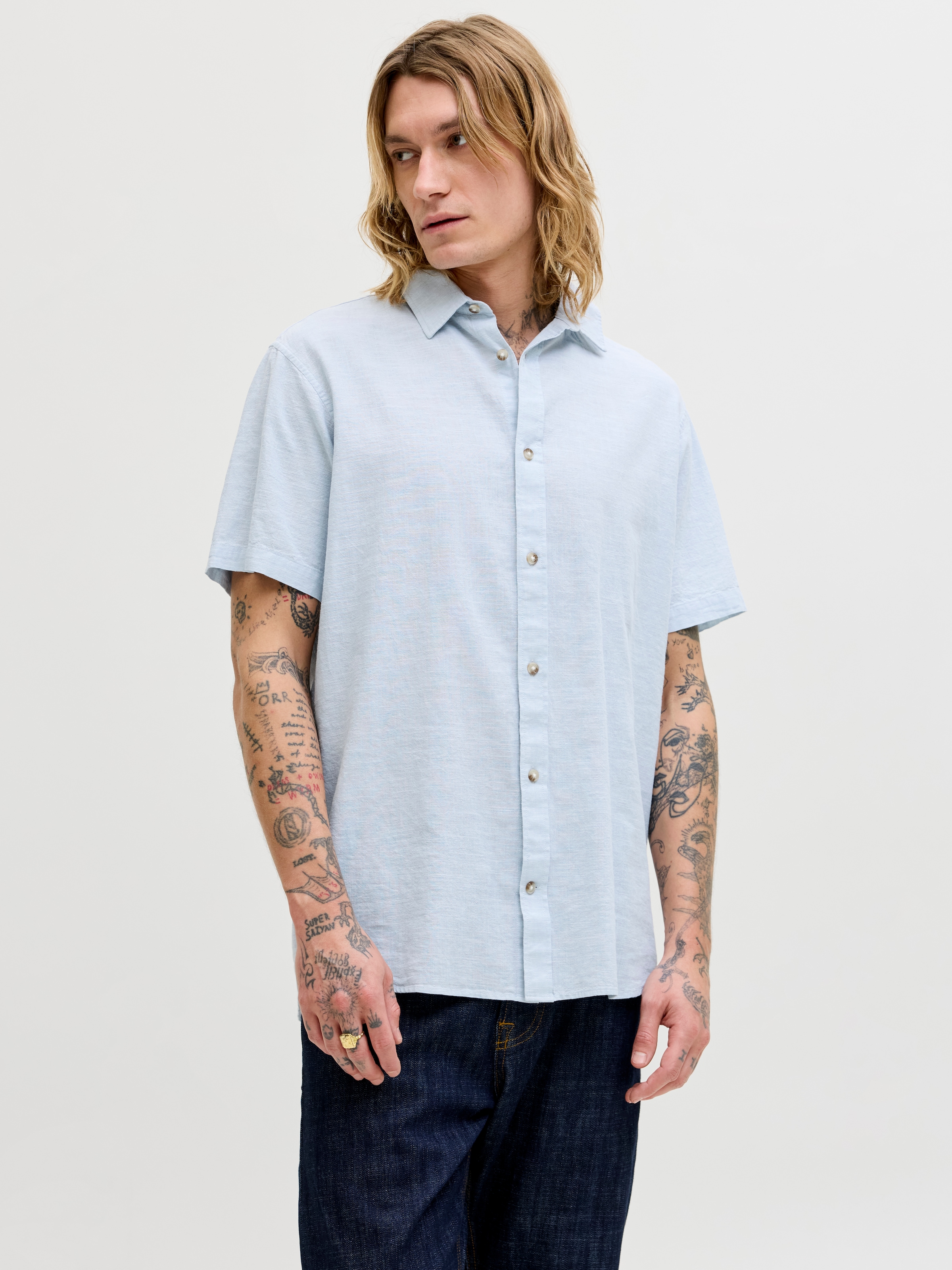 Jack & Jones Kurzarmhemd "JJESUMMER LINEN BLEND SHIRT S/S SN" Baumwolle mit günstig online kaufen
