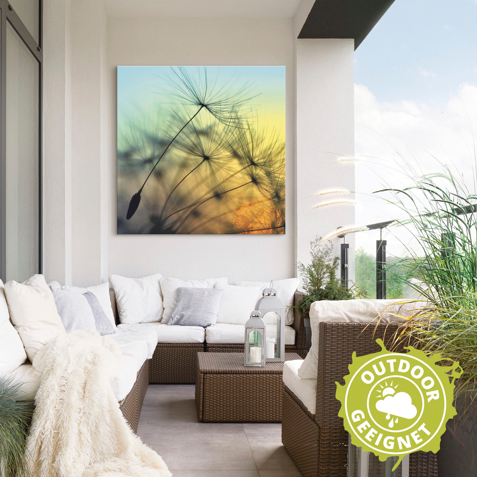 Artland Wandbild »Goldener Sonnenuntergang und Pusteblumen«, Blumen, (1 St.), als Alubild, Outdoorbild, Leinwandbild, Poster, Wandaufkleber