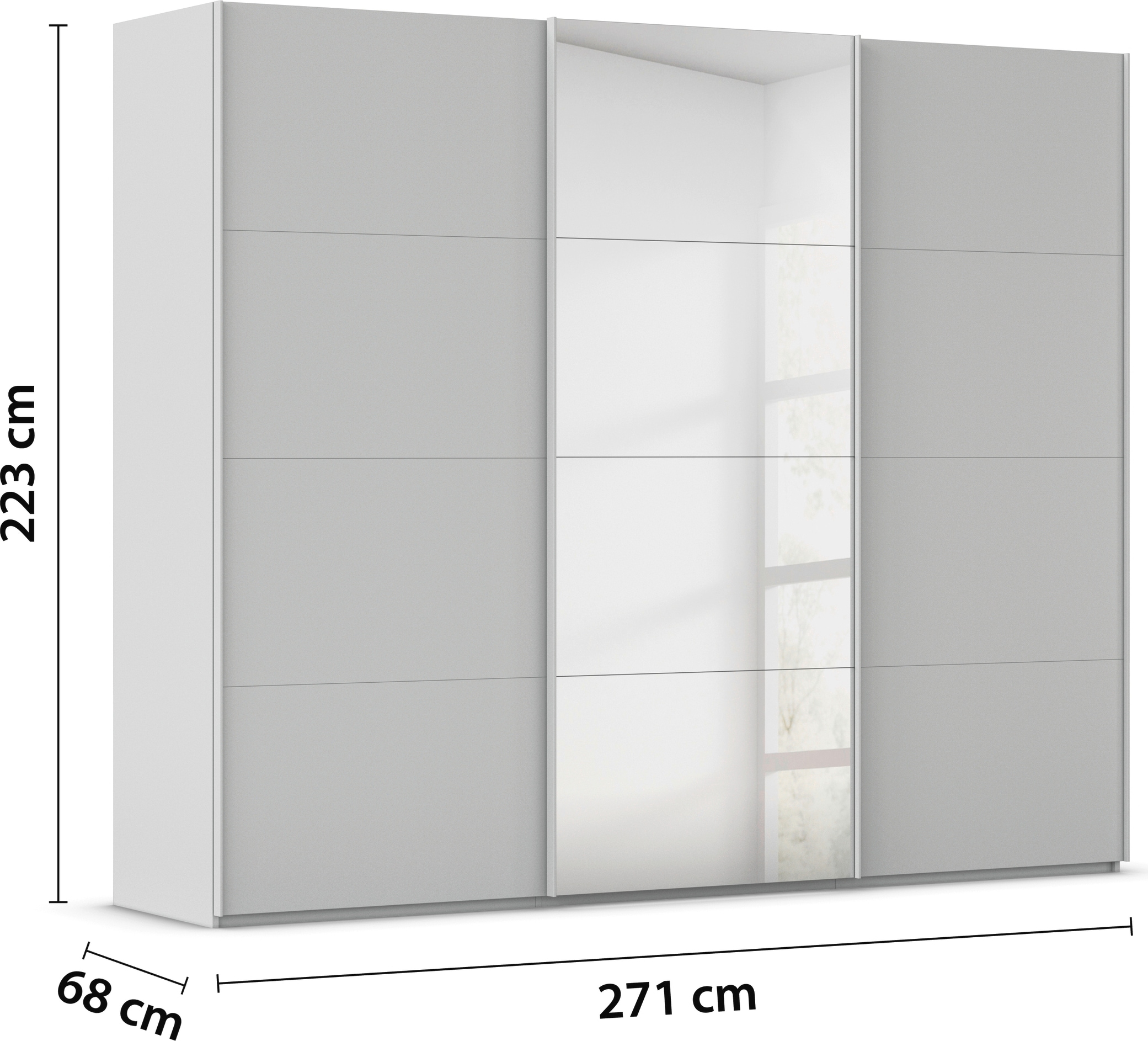 rauch Schwebetürenschrank »Kleiderschrank Schrank Garderobe Schlafzimmerschrank SCALE-FYRA«, edle viergeteilte Türen mit Spiegel und vielen Farben MADE IN GERMANY