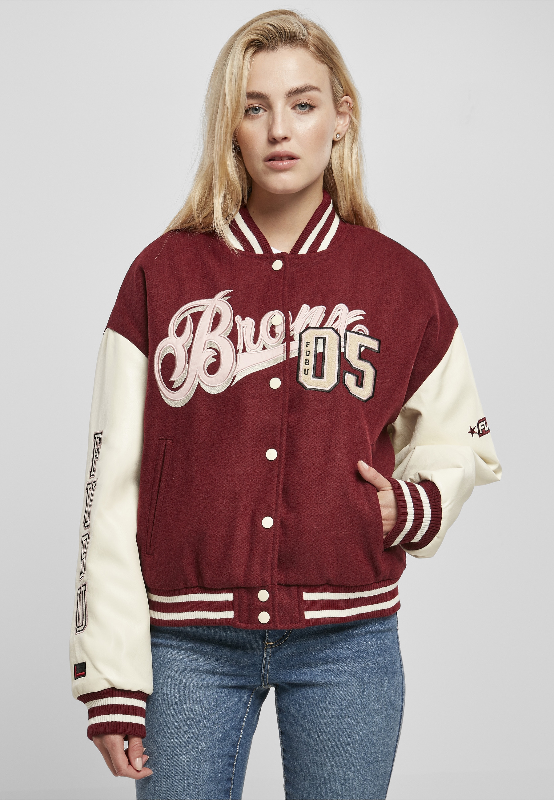 Fubu Collegejacke »Fubu Damen FW224-006-1 City 05 Varsity Jacket bordeaux/offwhite« 1 Stk. tlg. ohne Kapuze
