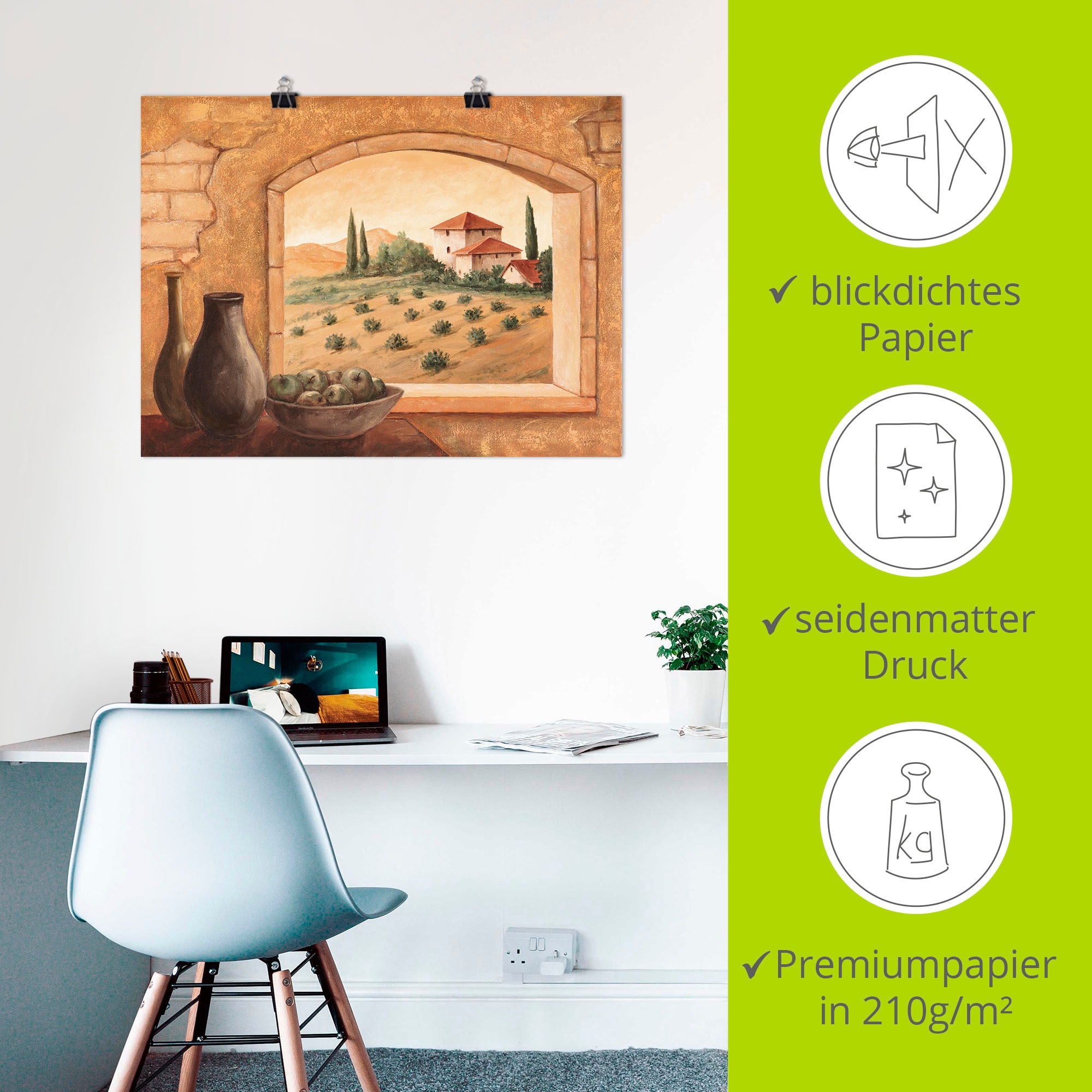 Artland Wandbild »Toskana«, Fensterblick, (1 St.), als Alubild, Outdoorbild, Leinwandbild, Poster in verschied. Größen