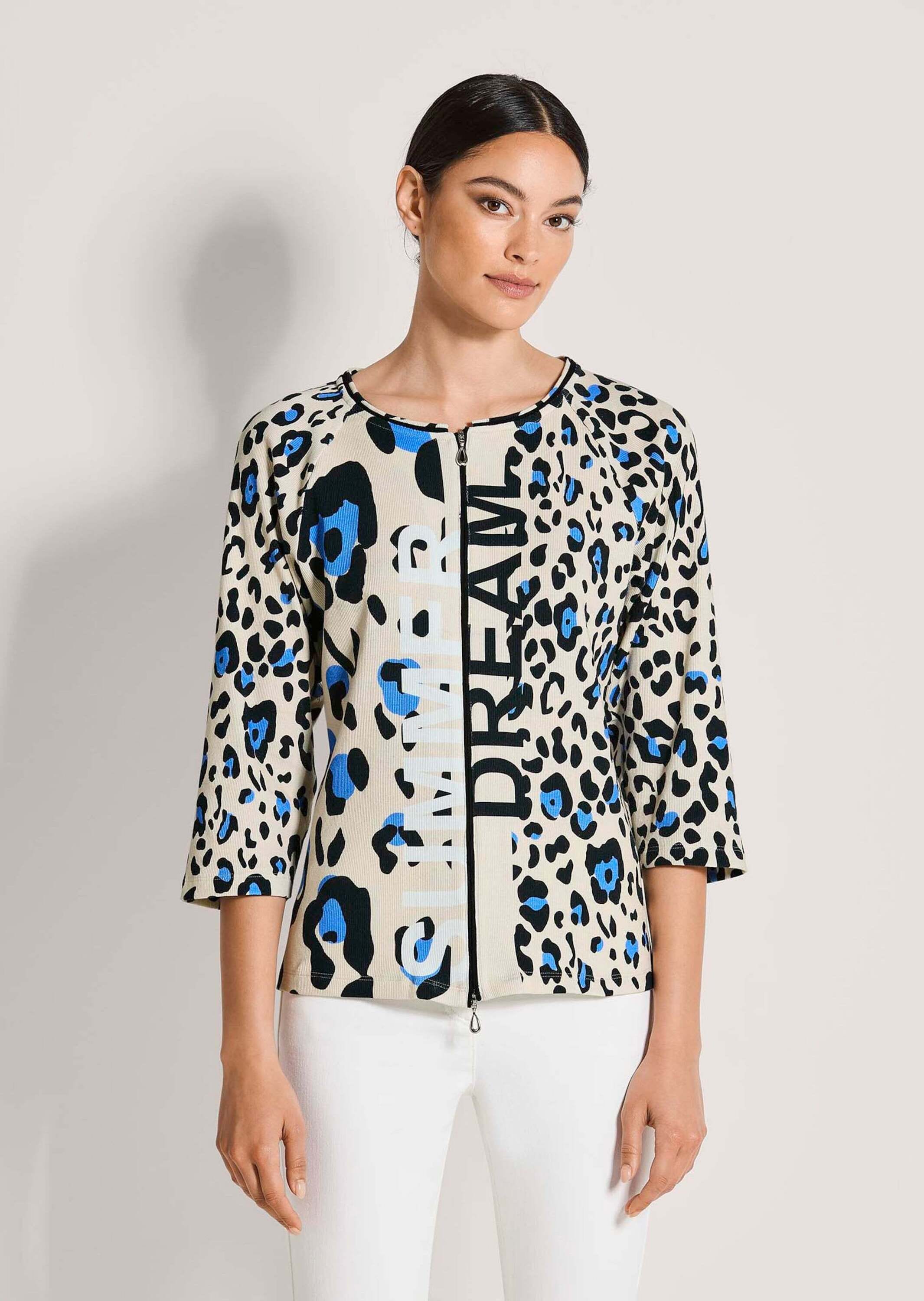 MADELEINE Langarmshirt »Shirtjacke Sportiver Halbarm Shirtblazer mit Print« Rippenqualität