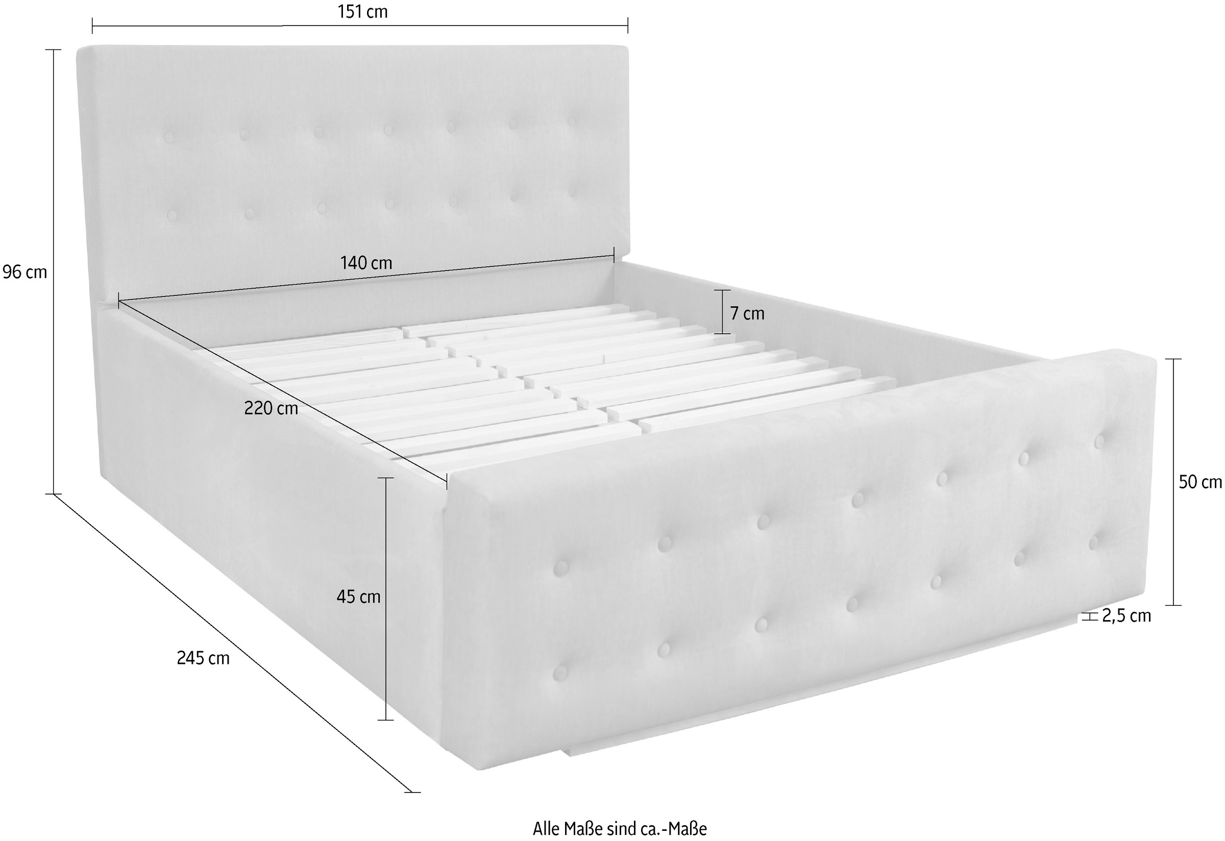 Home affaire Polsterbett »Vaine«, in 5 Breiten, auch in Länge 220 cm, incl. Roll-Lattenrost
