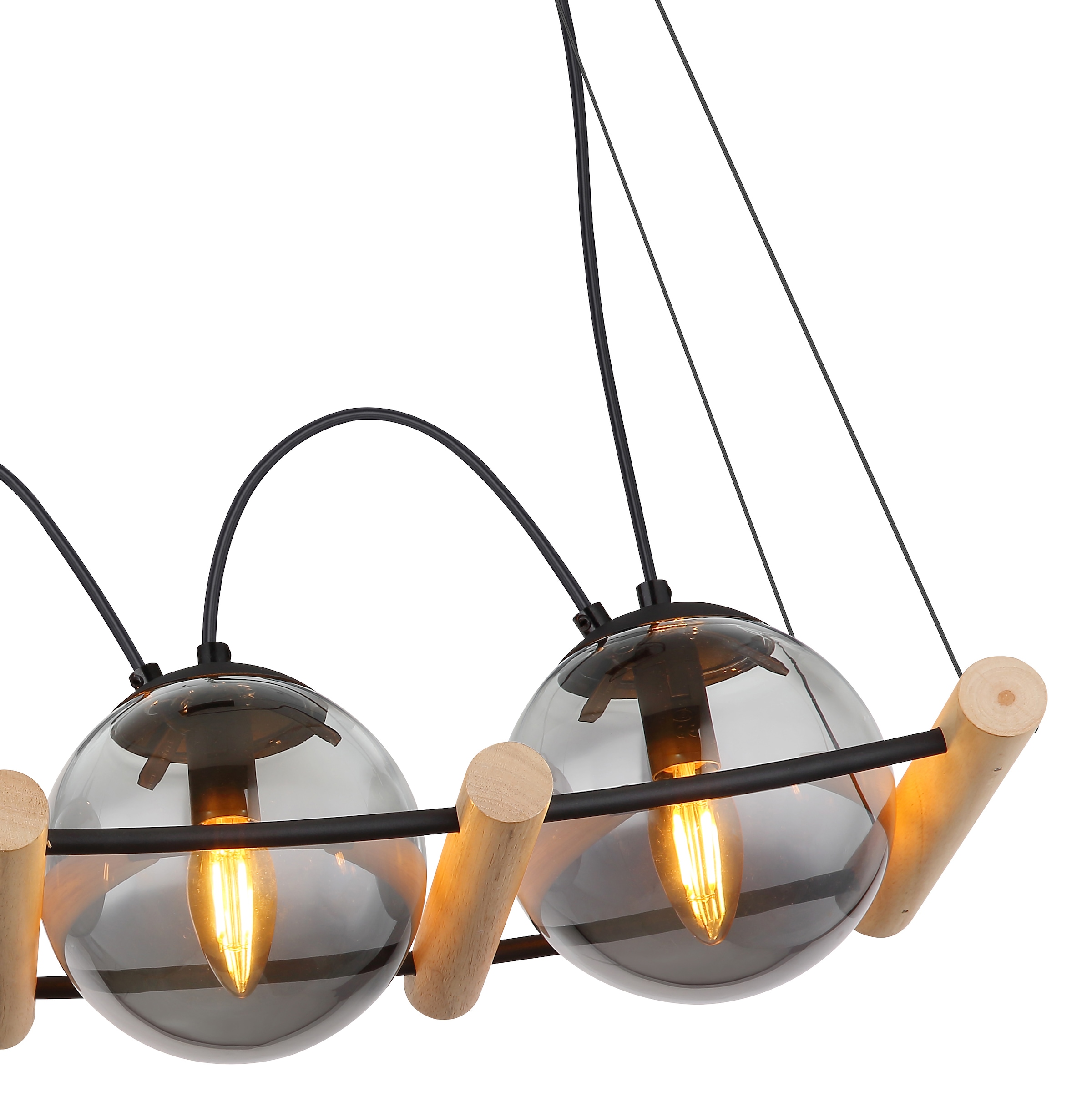 GLOBO LIGHTING Hängeleuchte »LEONA« E14 1 Stk. Hängeleuchte Schwarz/Holz, Rauchglas, höhenverstellbar, E14 LED
