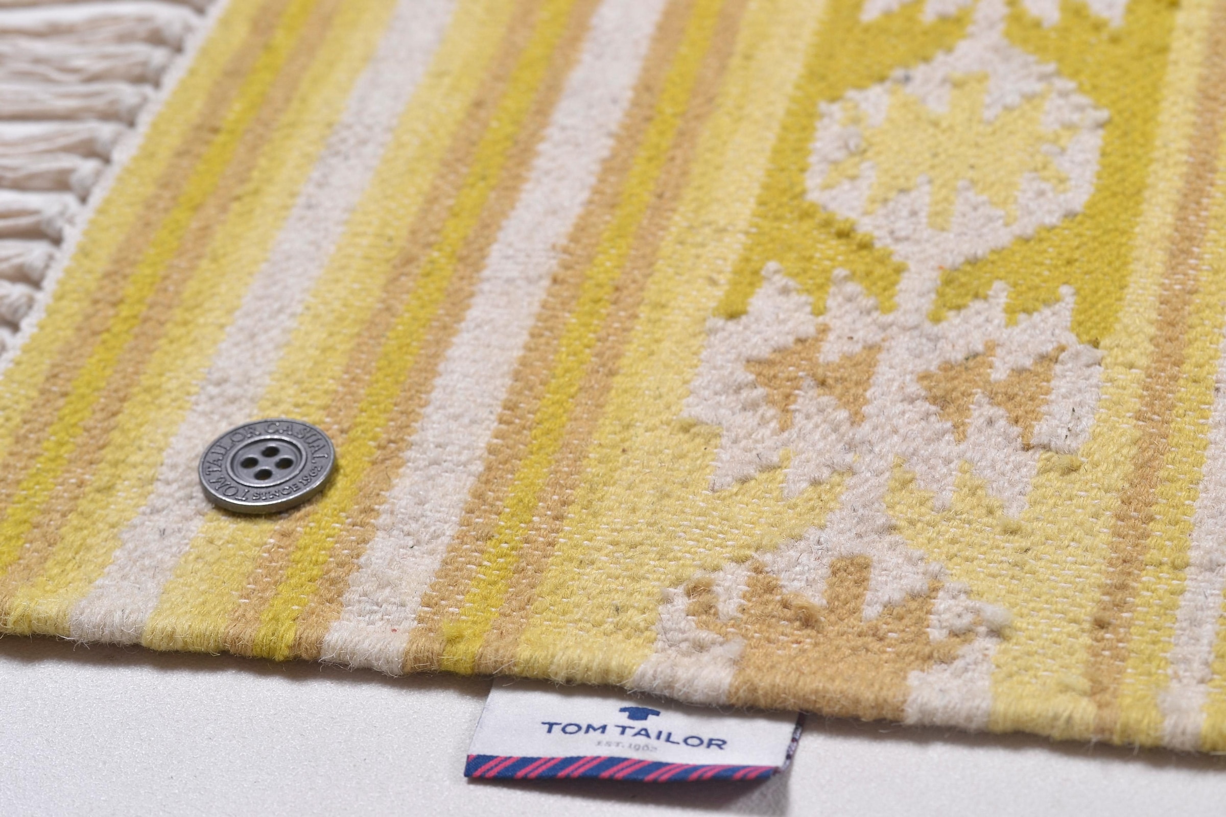 TOM TAILOR HOME Wollteppich »Kelim Colors I« rechteckig 5 mm Höhe reine Wolle, robust und strapazierfähig, mit Fransen, Boho-Style