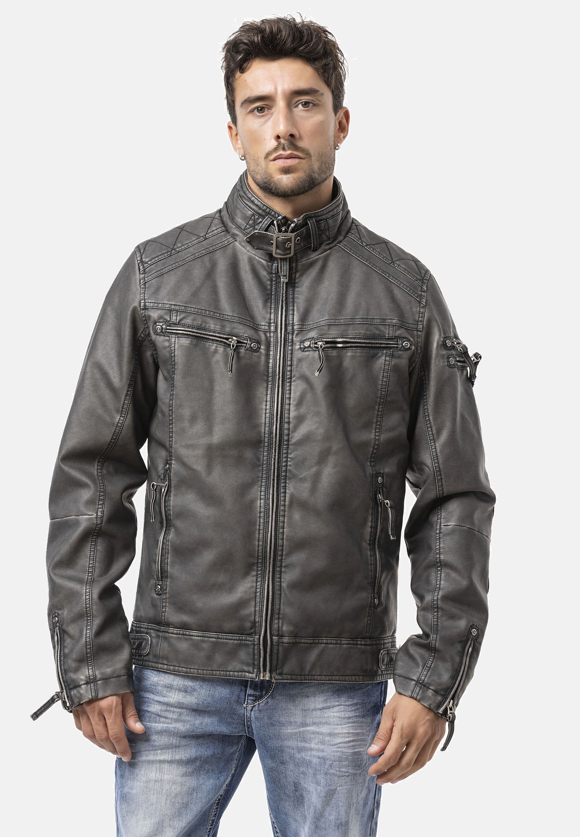Cipo & Baxx Bikerjacke "Winterjacke" ohne Kapuze im unifarbenen Look günstig online kaufen