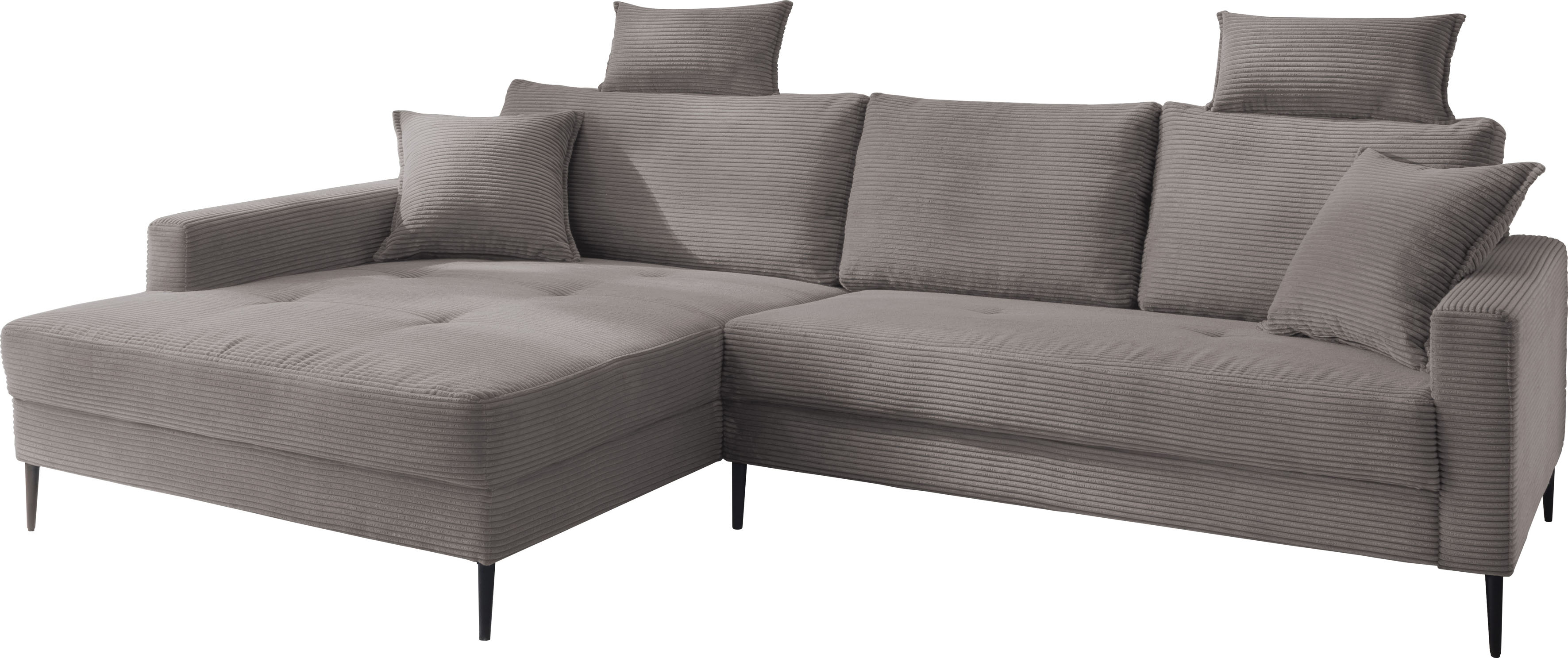 OTTO home Ecksofa "Summer L-Form, B: 280cm, in Cord & Struktur" wahlweise mit Kopfstützen, schwarze Metallfüße