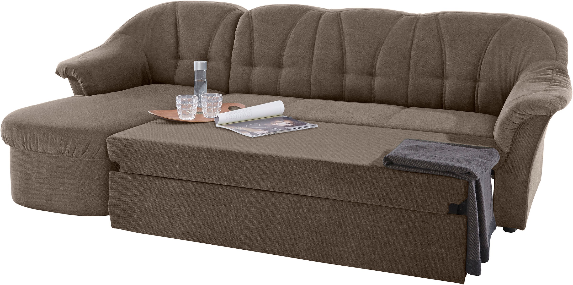 DOMO collection Ecksofa »Pegnitz, elegante Rückensteppung, komfortabel, L-Form«, wahlweise mit Bettfunktion