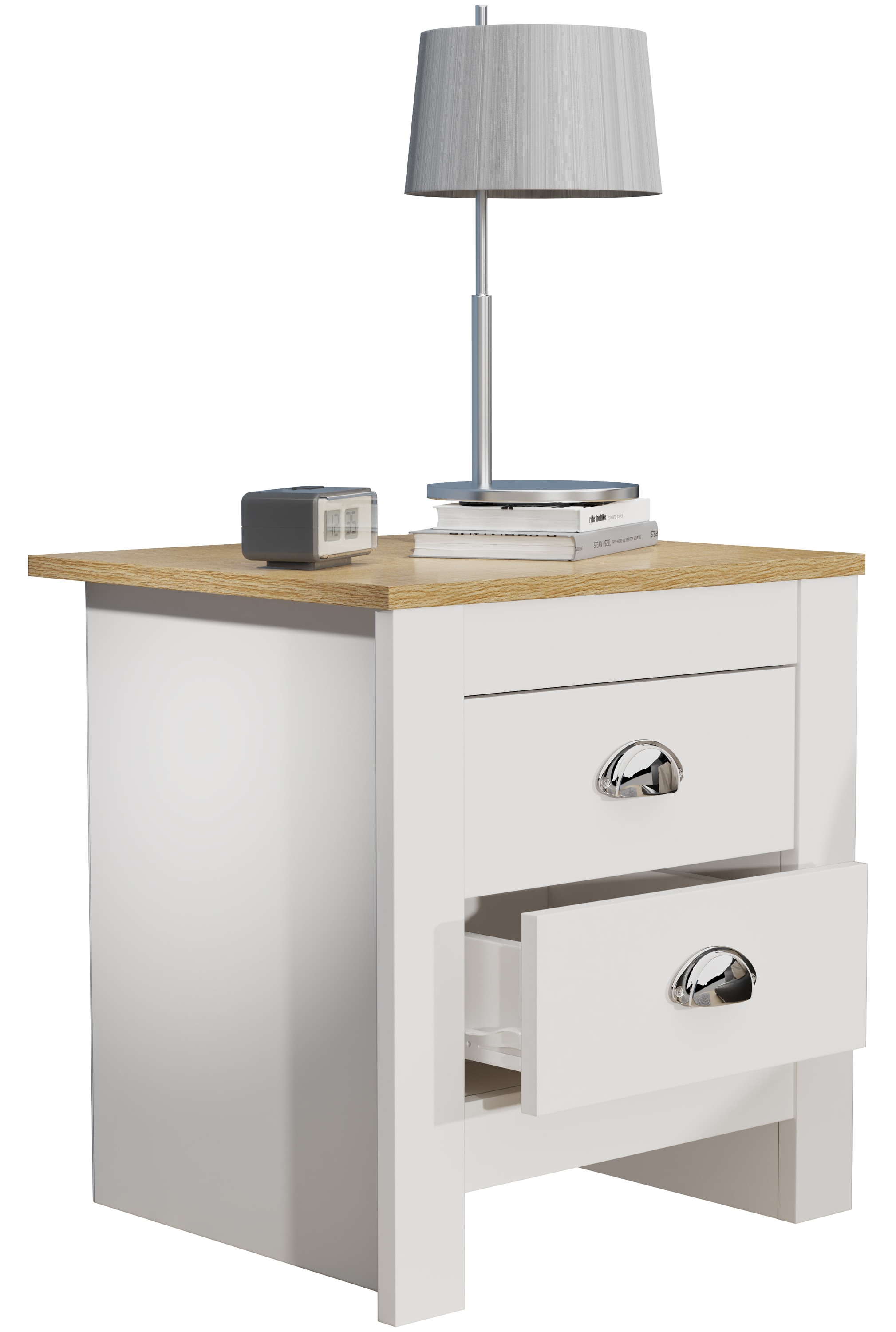 Nachttisch VCM, B:45cm T:40cm, weiß, Schlafzimmer, Tische, "Holz Nachttisch Beistelltisch Schublade Balusa"