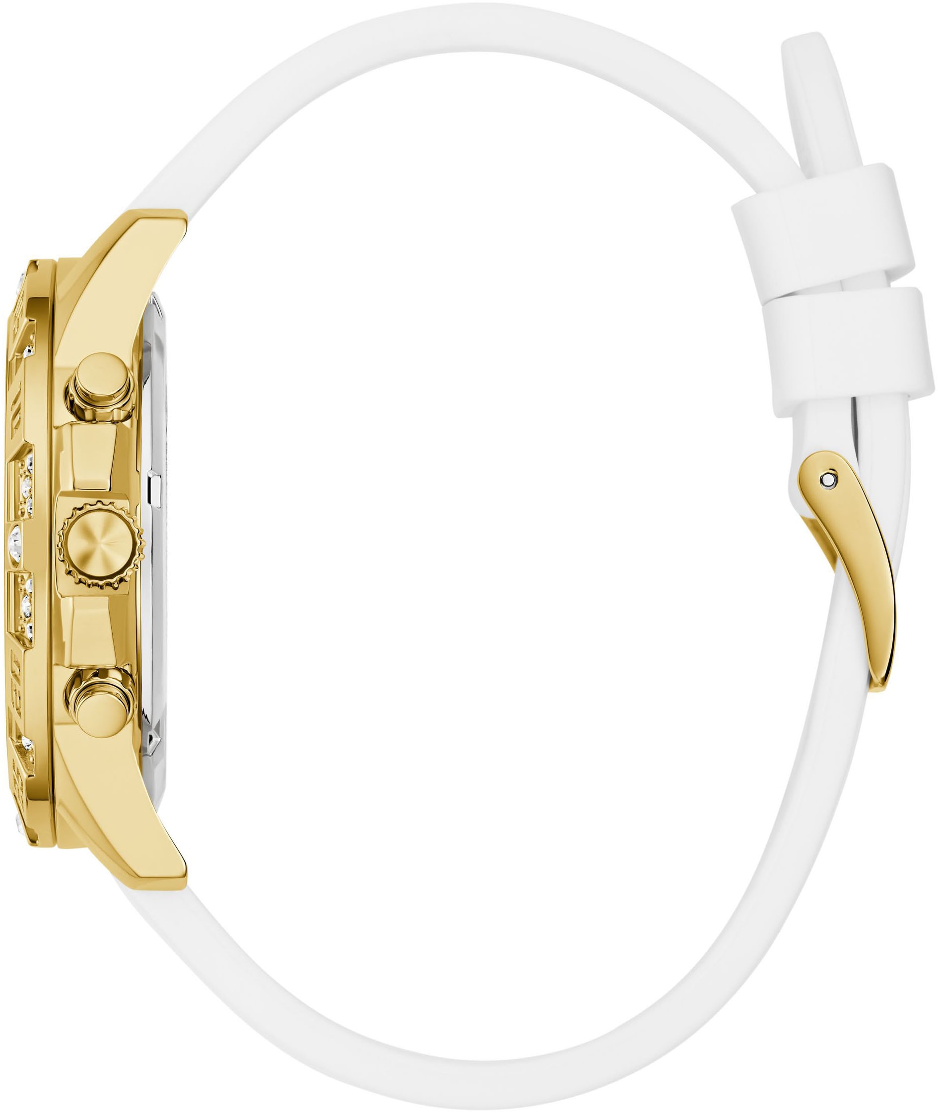 Guess Multifunktionsuhr »MAJESTY«, Quarzuhr, Armbanduhr, Damenuhr, Datum, Wochentag, Silikonarmband