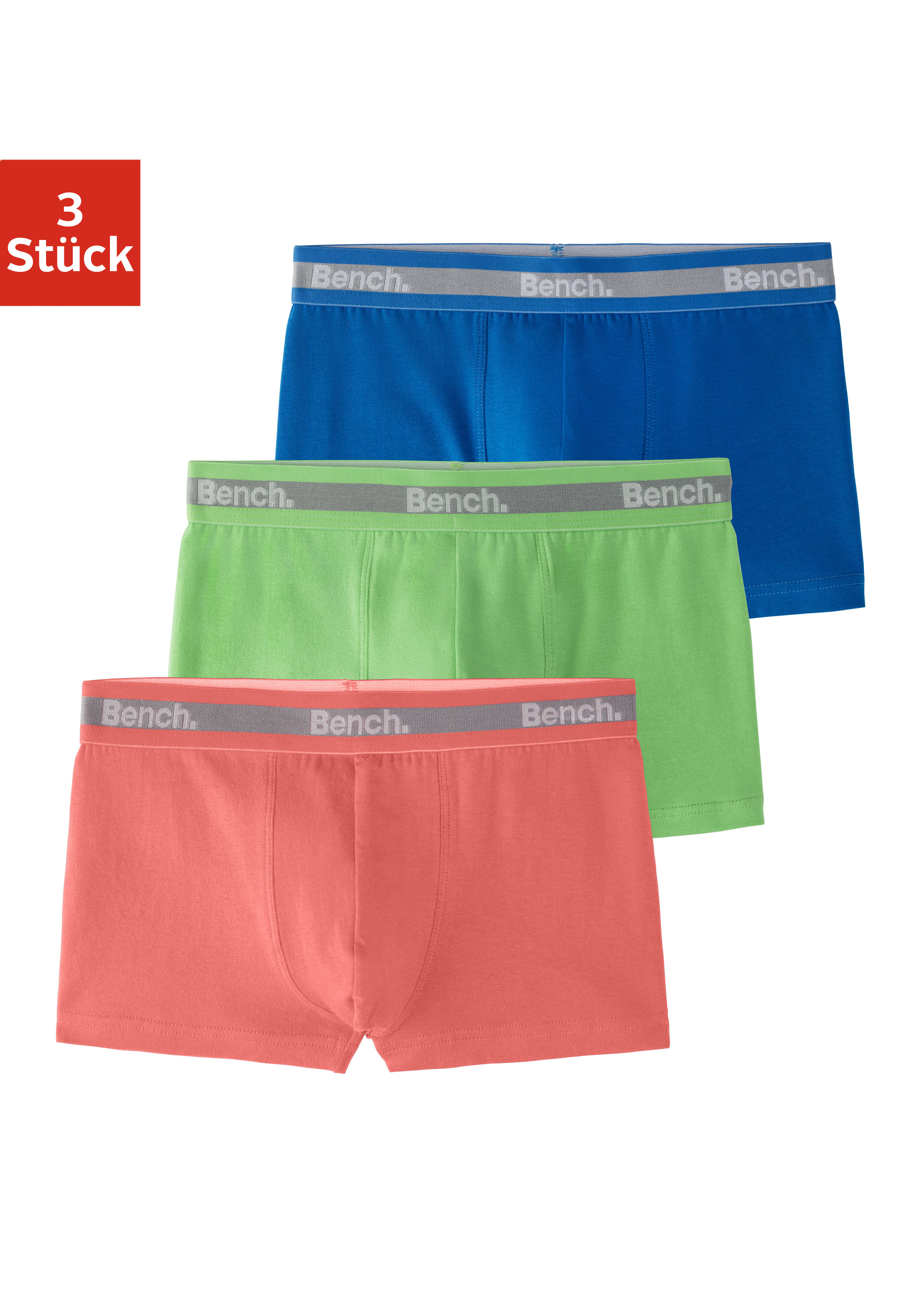 Bench. Boxer "Boxershorts für Jungen" Packung, 3 Stk. unifarben, mit Logoschriftzug, Baumwollmischung