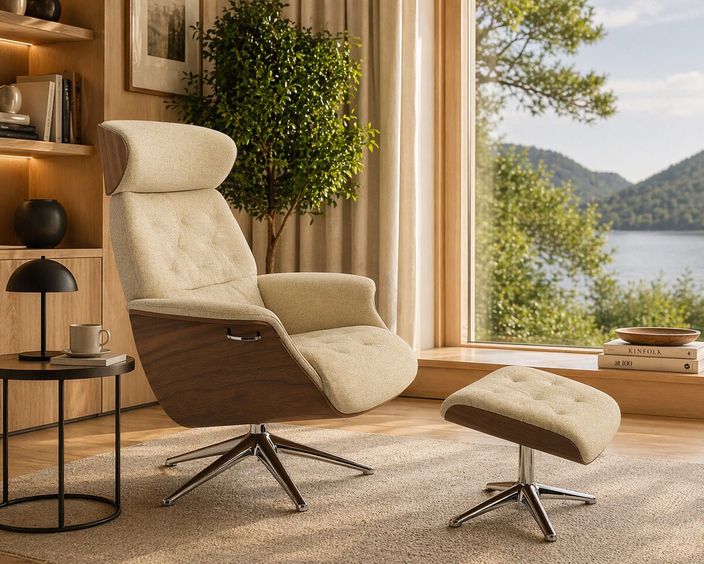 FLEXLUX Relaxsessel »Volden Fernsehsessel, verstellbarer Rücken- & Kopfstütze, drehbar« Airchannels, robuster Alu Fuß, hervorragender Komfort, Holzrahmen