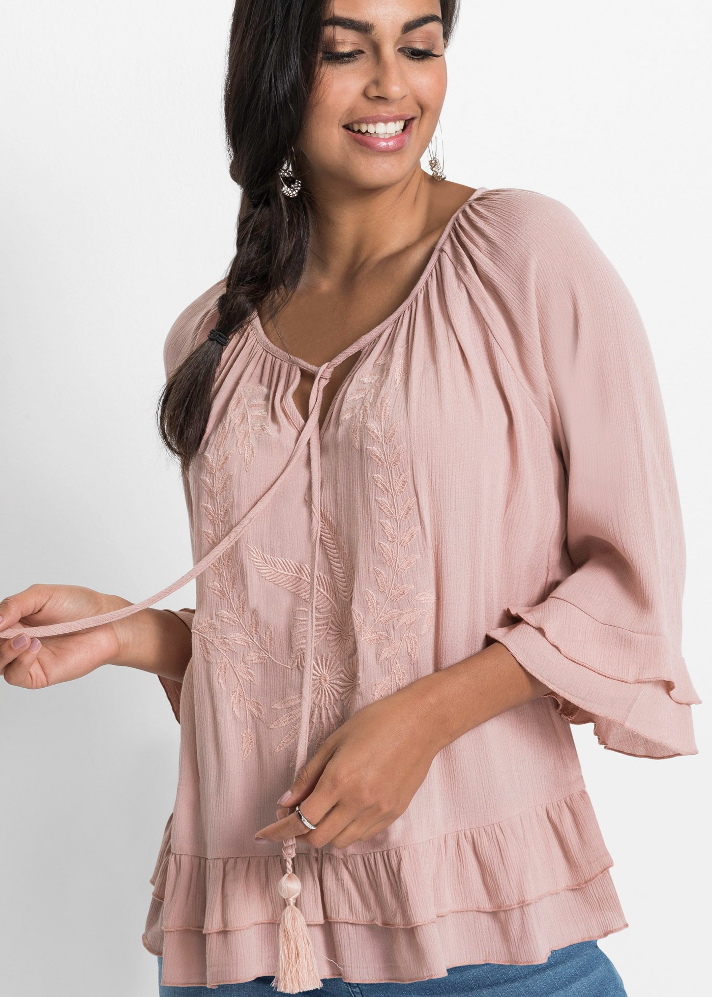 bonprix Tunika 1 A-Linien-Passform, mit 3/4-Ärmeln, gleichfarbige Stickerei günstig online kaufen