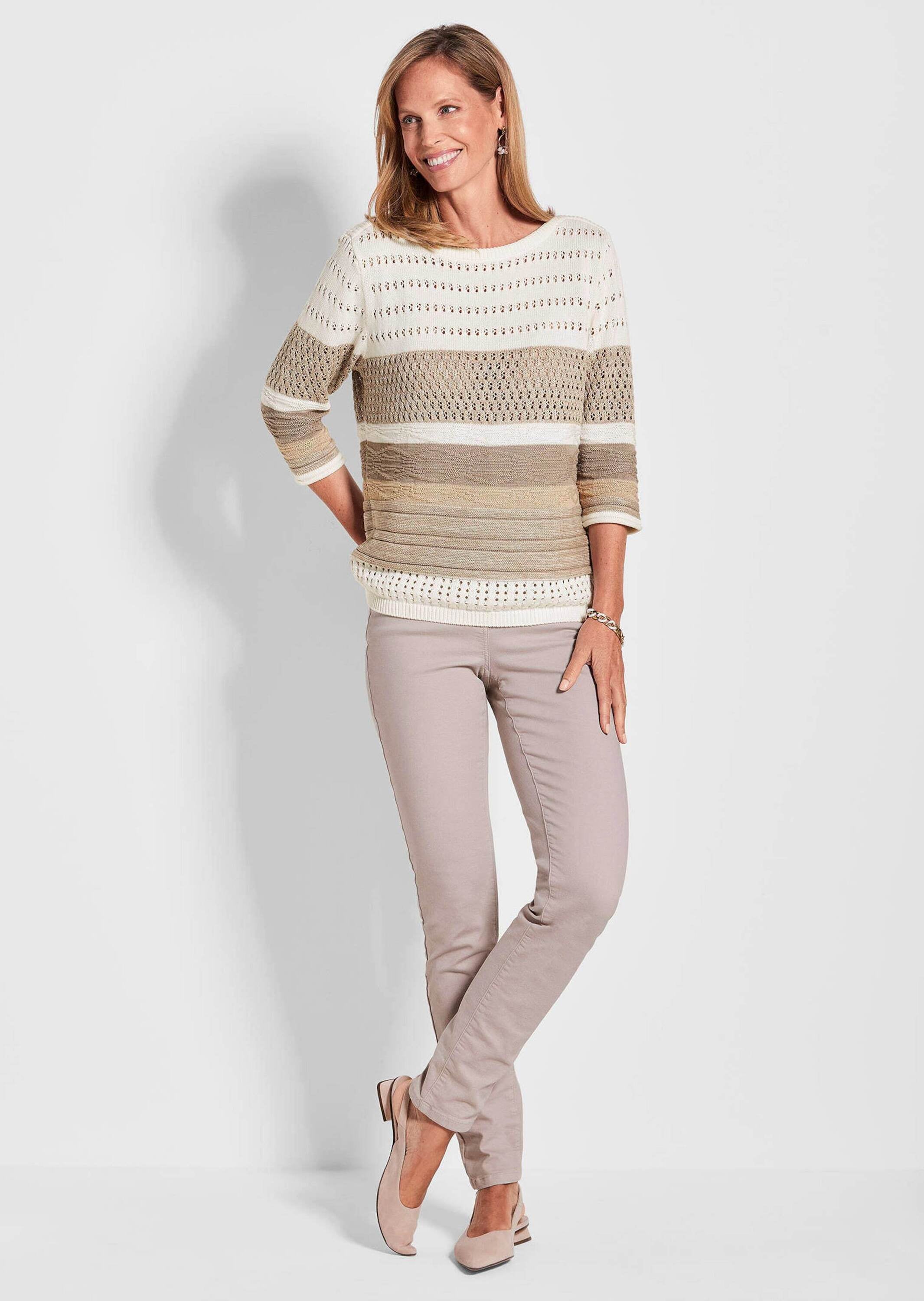 GOLDNER Rundhalspullover »Strukturpullover mit 3/4-Arm und U-Boot-Ausschnitt«