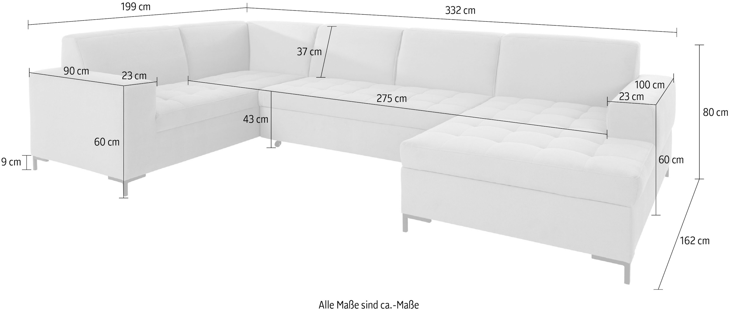 OTTO products Wohnlandschaft »Grazzo U-Form«, hochwertige Stoffe aus recyceltem Material, Steppung im Sitzbereich