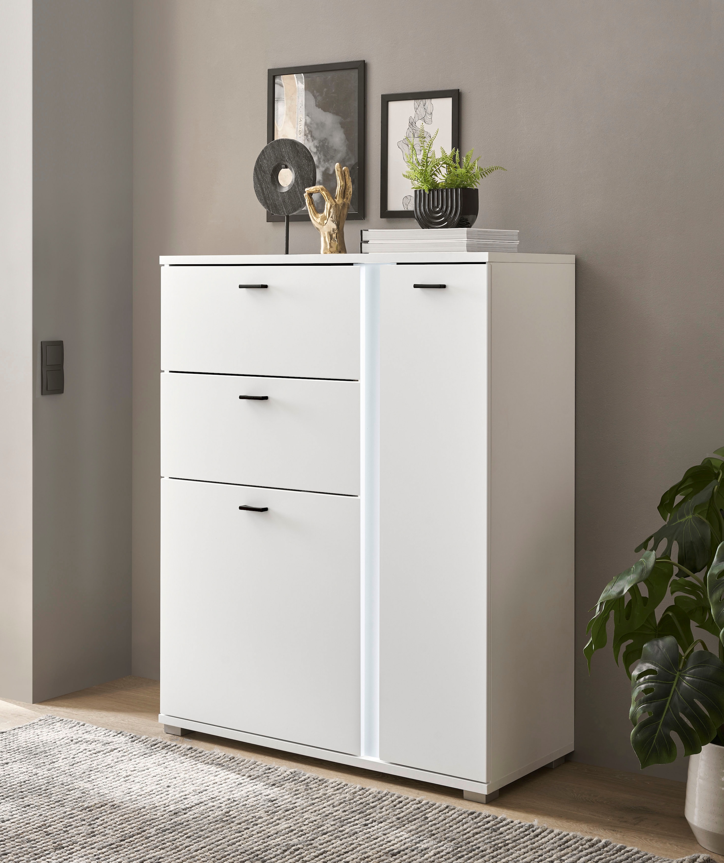 INOSIGN Highboard "LONG ISLAND", (1 St.), in moderner Trendfarbe,inklusive senkrechter Beleuchtung,Breite 100 cm