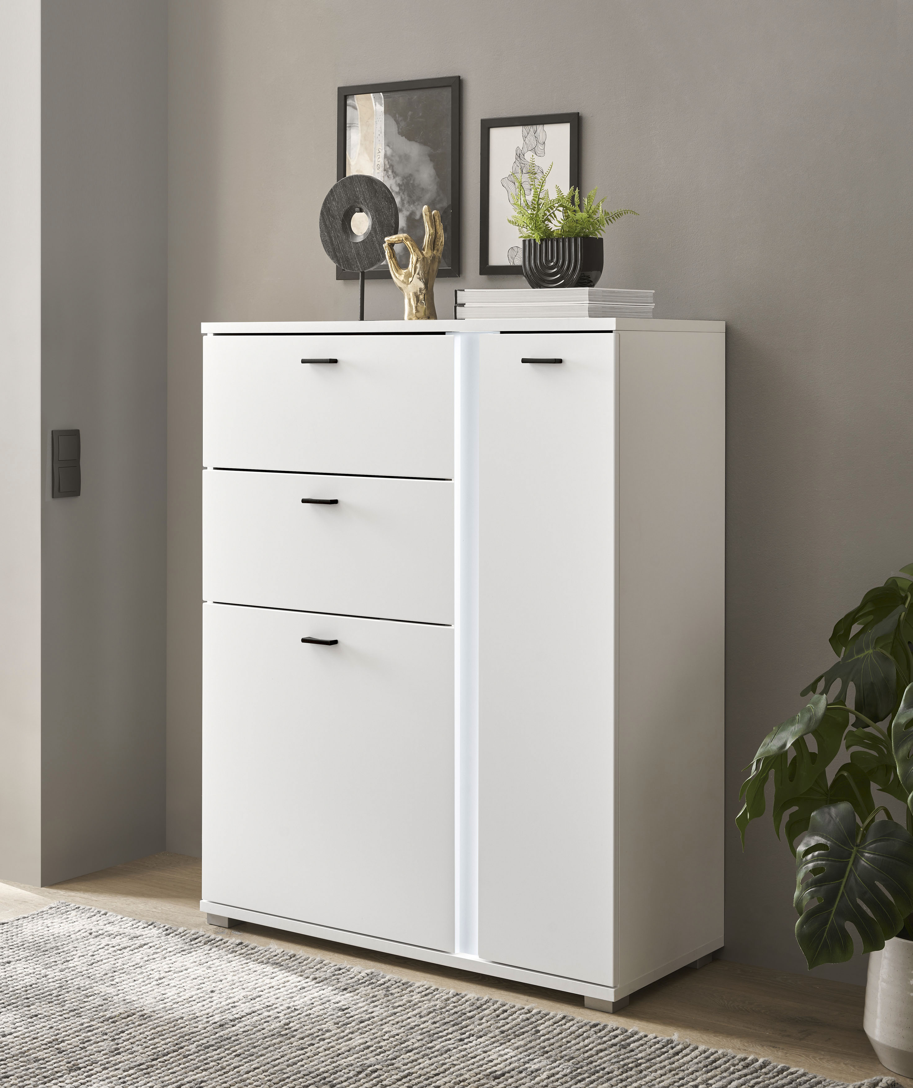 Highboard INOSIGN, B:100cm H:125cm T:42cm, weiß, Holzwerkstoff, Wohnzimmer, Sideboards, "LONG ISLAND", in moderner Trendfarbe,inklusive senkrechter