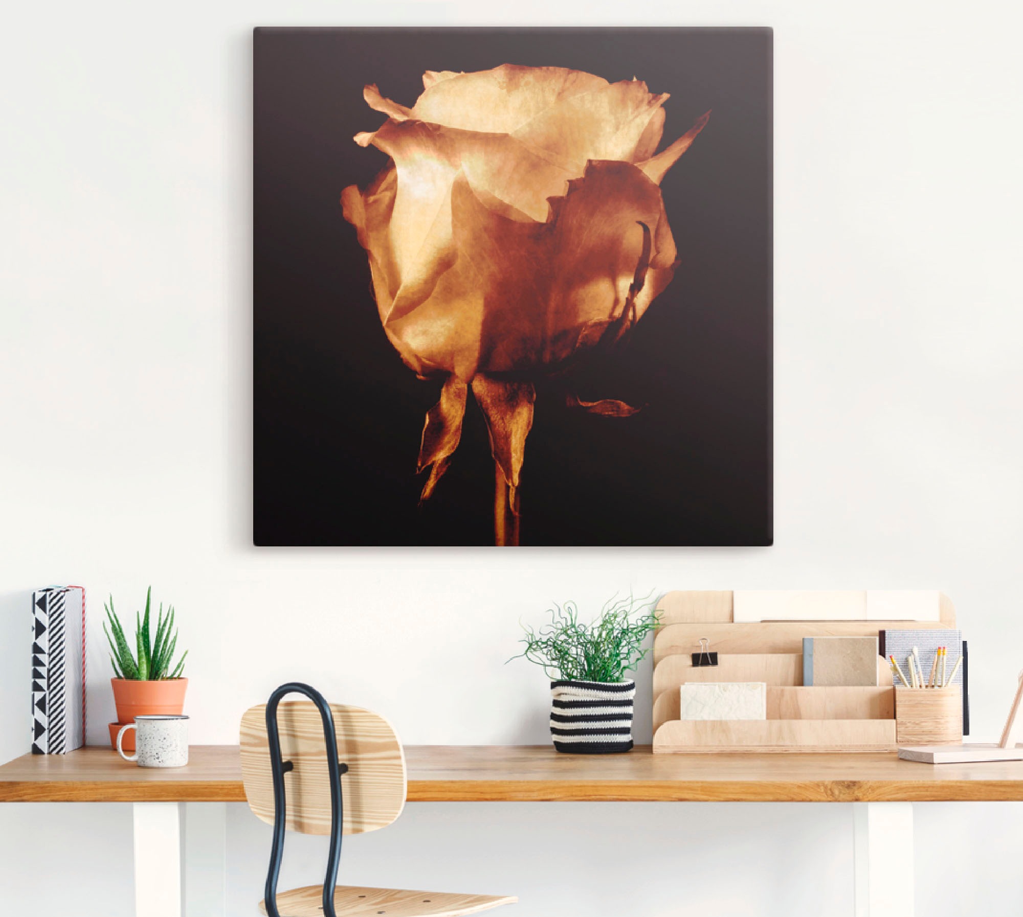 Artland »Vergoldete Rose« Blumen 1 Stk. tlg. auf Holzrahmen gespannt