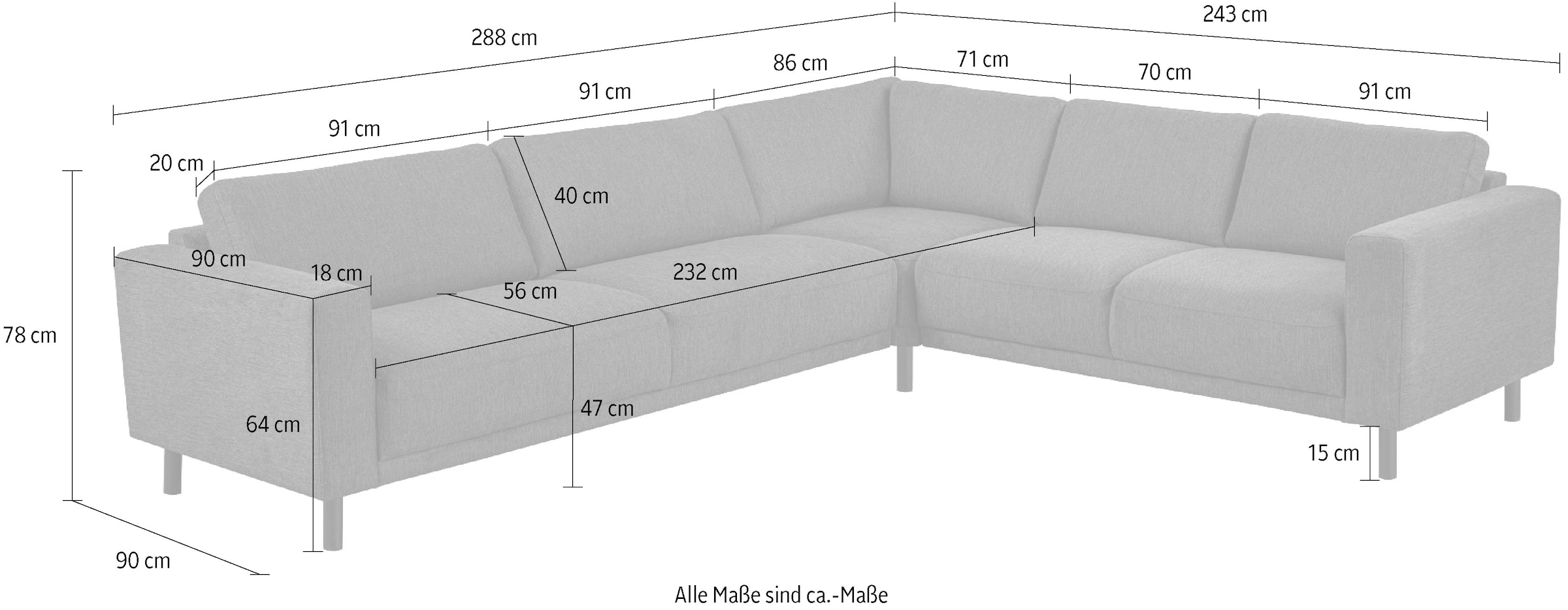 Home affaire Ecksofa »Sveeva, L-Form, B.288 cm, schwarze Metallfüße« langlebiger Webstoff, mit Wellenunterfederung, viele Farben