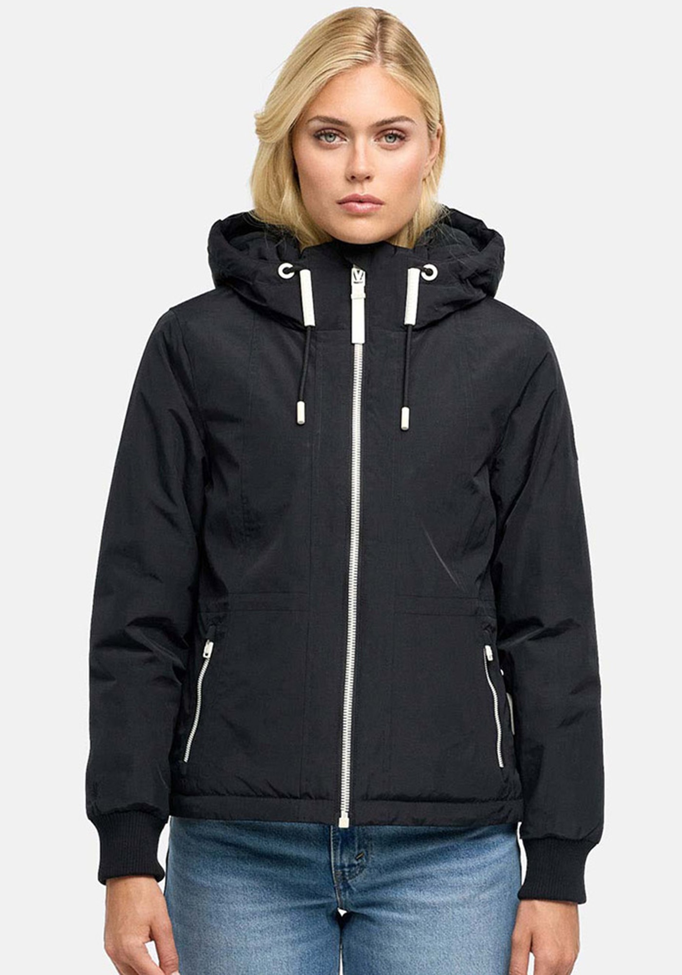 Marikoo Winterjacke »Vivii« mit Kapuze Softshelljacke mit Kapuze und Kontrast-Reißverschlüssen