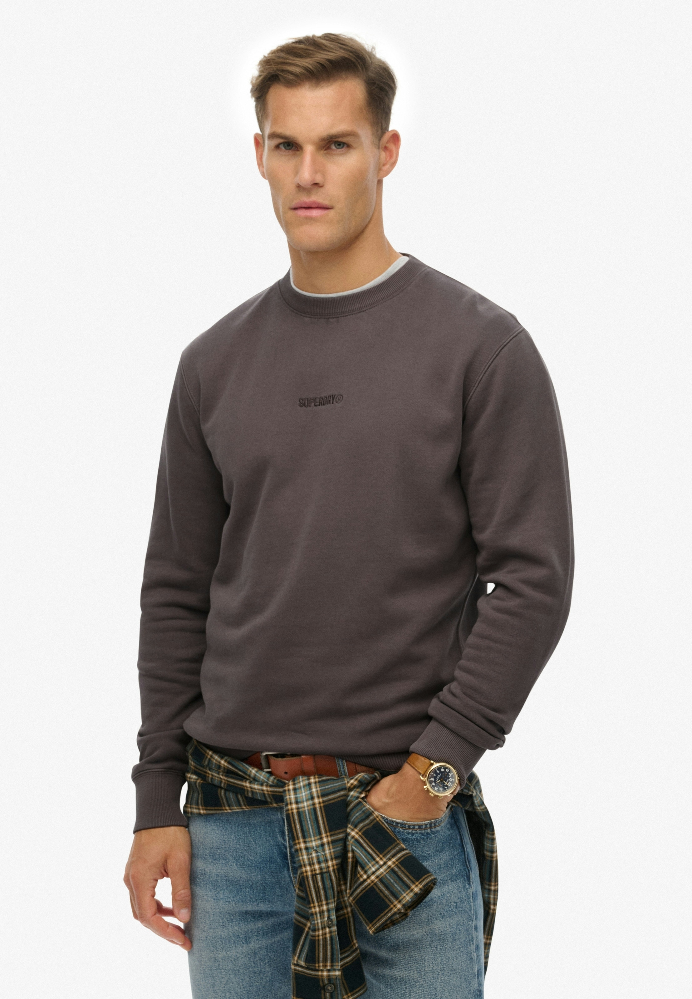 Superdry Sweatshirt "MICRO LOGO CREW", aus Baumwolle und Polyester, Relaxed Fit, angeraute Sweatware