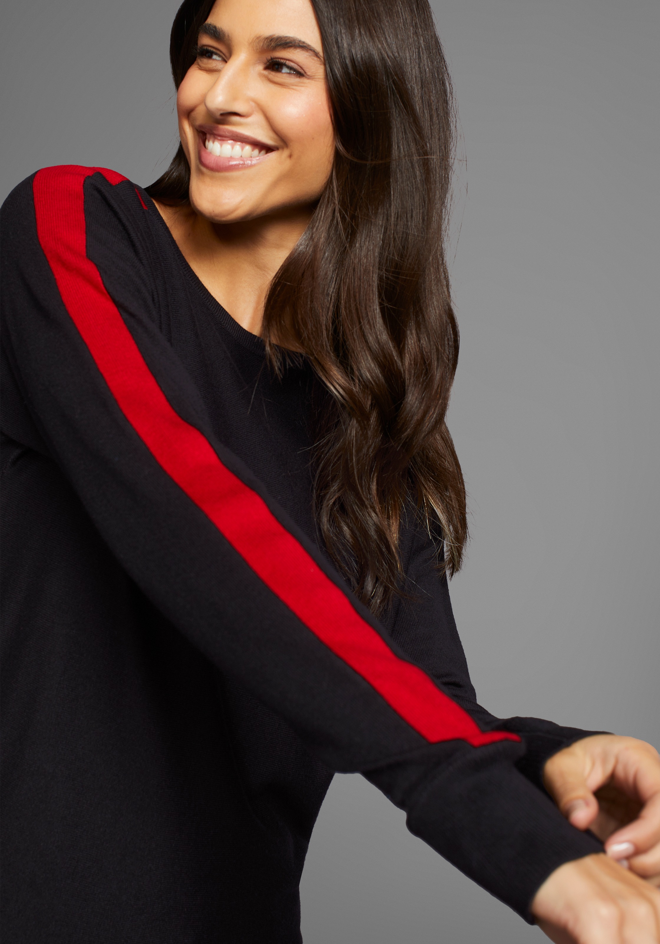 Laura Scott Longpullover, mit Kontraststreifen