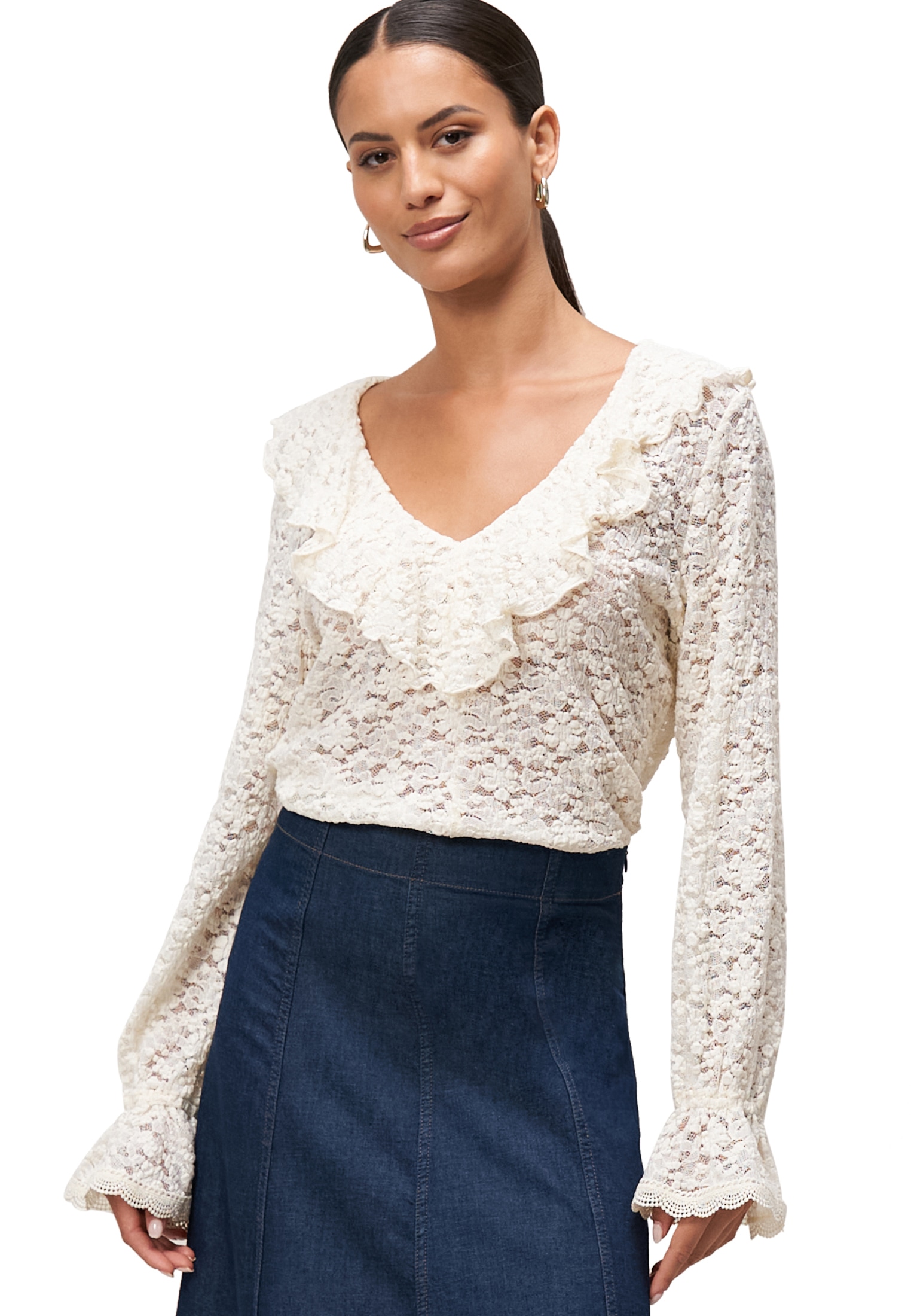 Zero Blusentop "zero Damen Boho-Bluse aus Spitze" günstig online kaufen