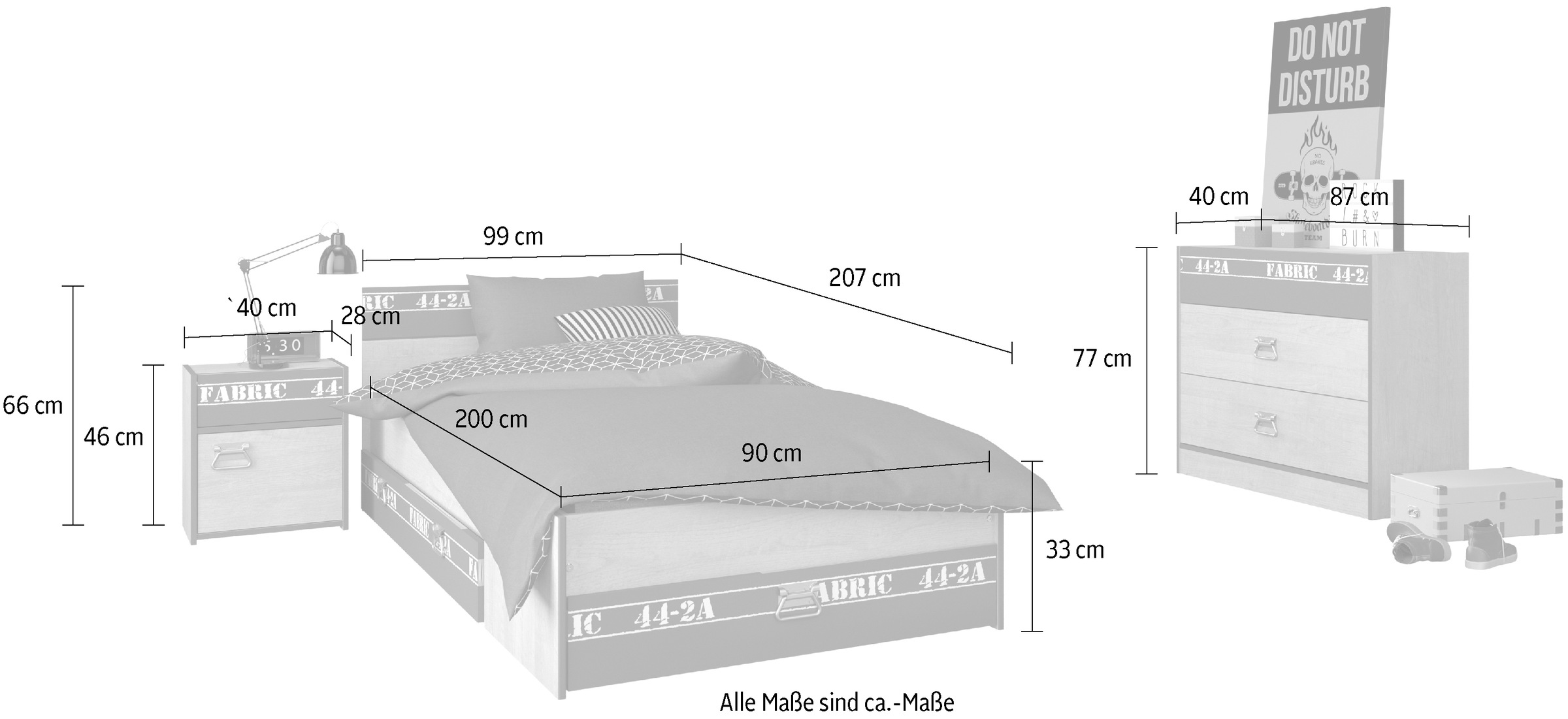 Parisot Jugendzimmer-Set »Parisot Fabric 14« Set, 4-teilig, 4 tlg.