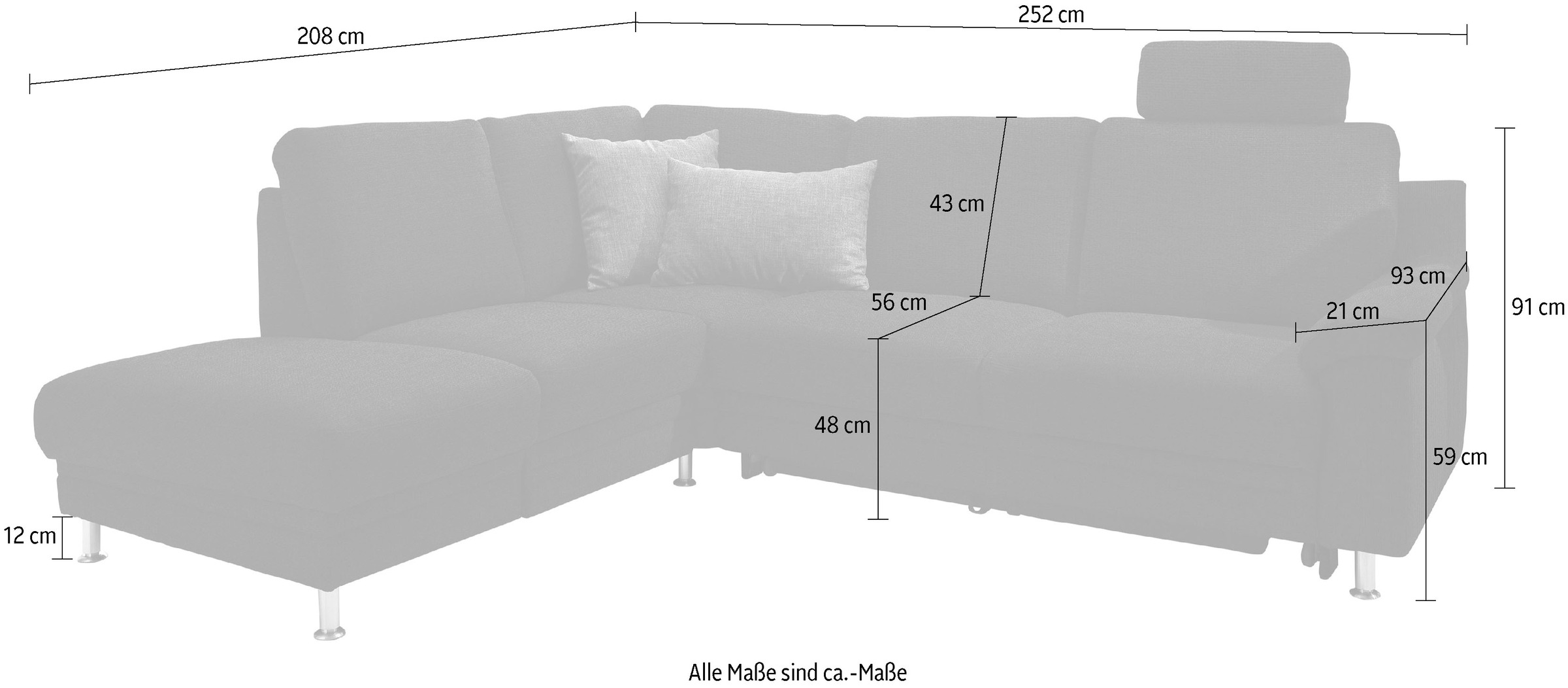 3C Carina Ecksofa »Korfu L-Form«, incl.- 1 Kopfstütze, wahlweise mit Schlafunktion und Stauraum