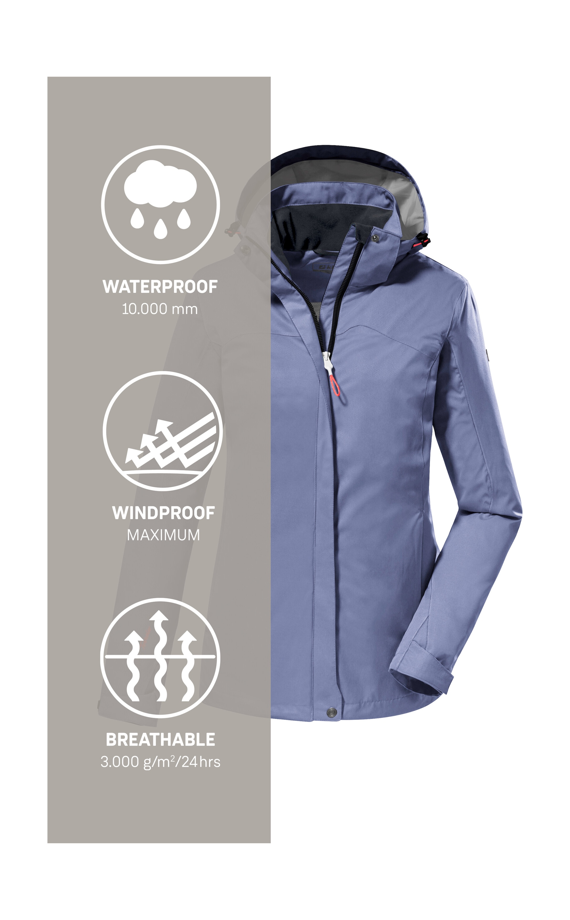 Killtec Outdoorjacke »KOS 133 WMN JCKT«, Wasser- und winddichte Damenjacke mit abnehmbarer Kapuze, PFAS-frei