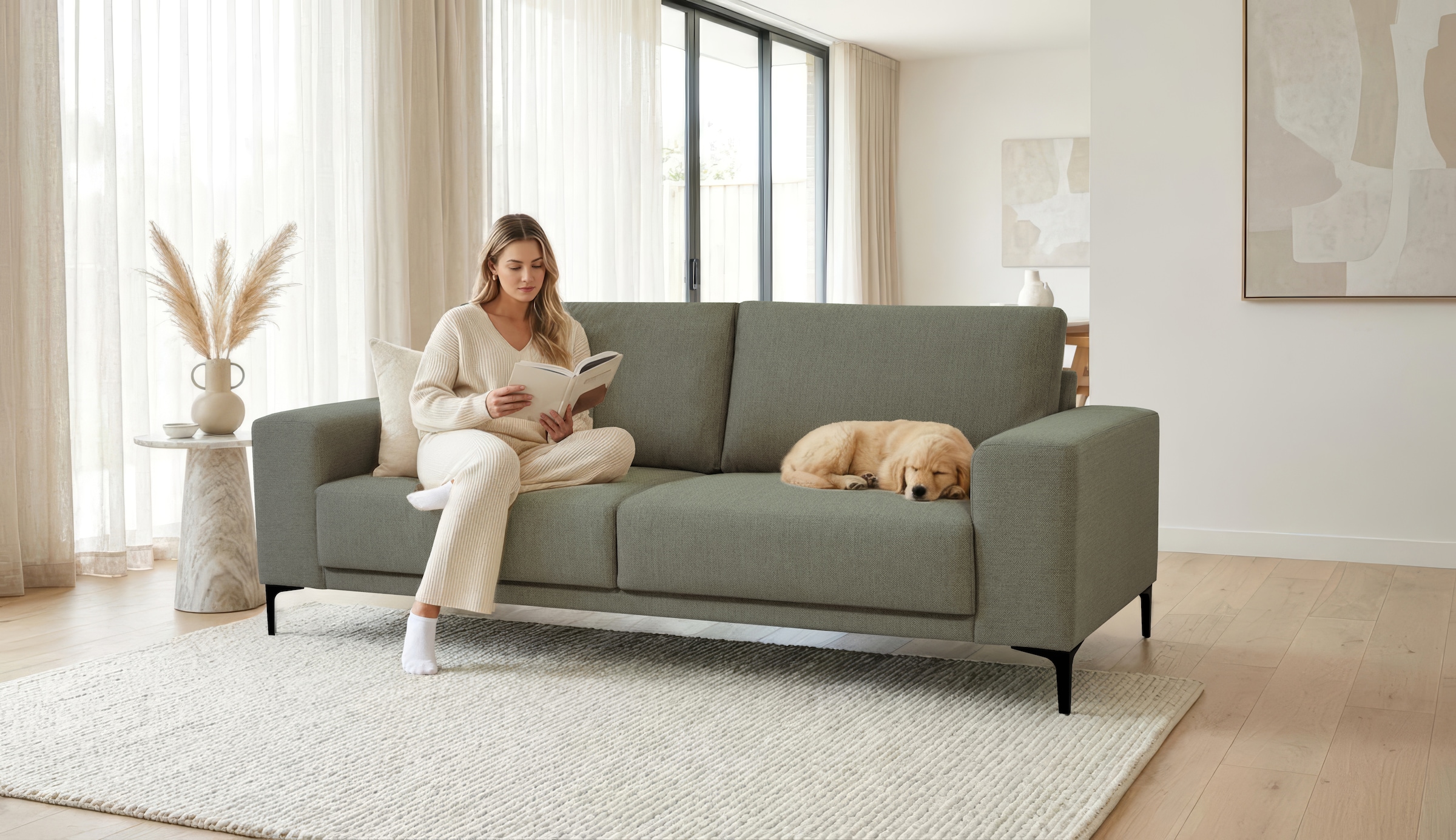 OTTO home 3-Sitzer "Xander" Breite 224 cm, Soft-Touch Chenille, schwarze Metallfüße