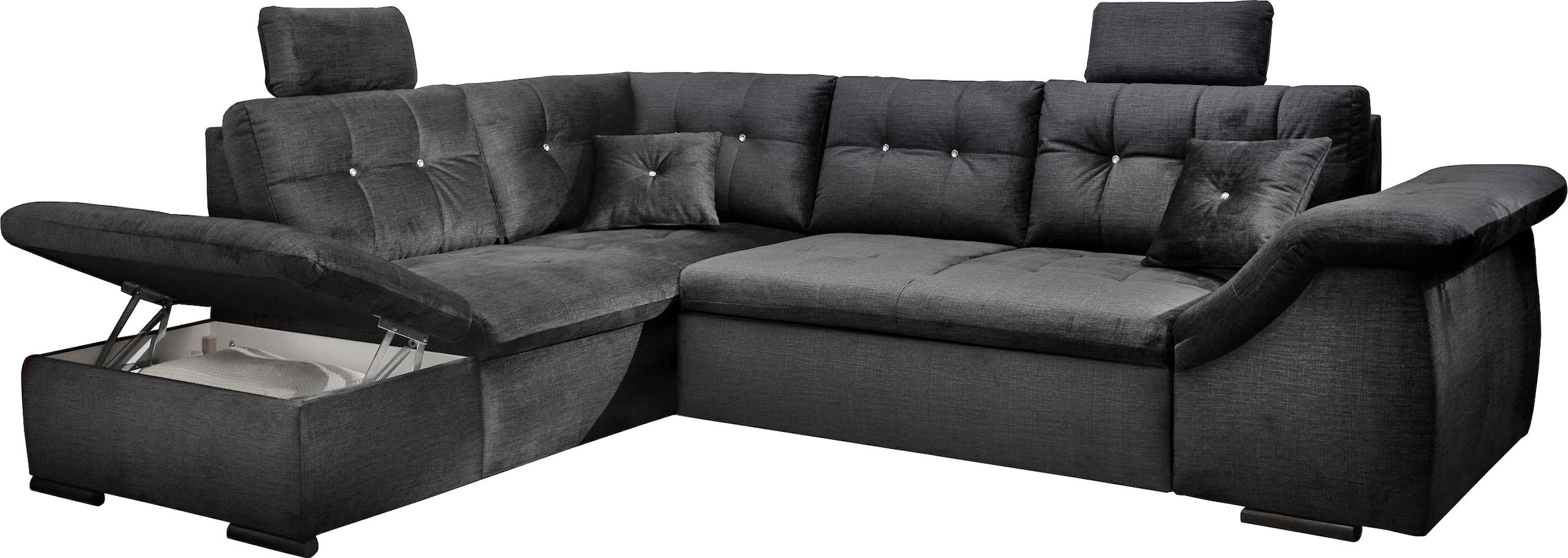 ED EXCITING DESIGN Ecksofa »Bolonia L-Form«, mit Bettkasten, Schlaffunktion und Strassstein