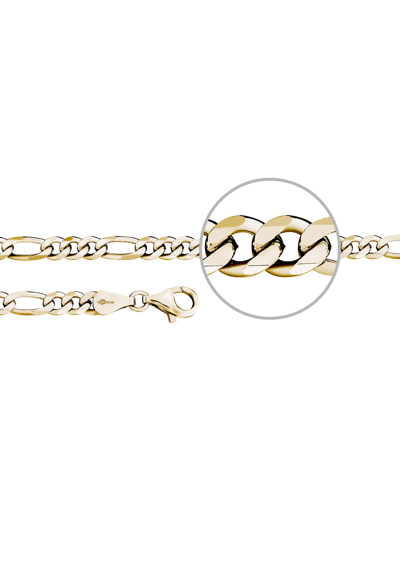 Herren Silberarmband "FIGAROARMBAND, diamantiert, ca. 5 mm breit, F3-G, F3-S", 19, Silber 925 (Sterlingsilber), gold, DER KETTENMACHER, Silber 925