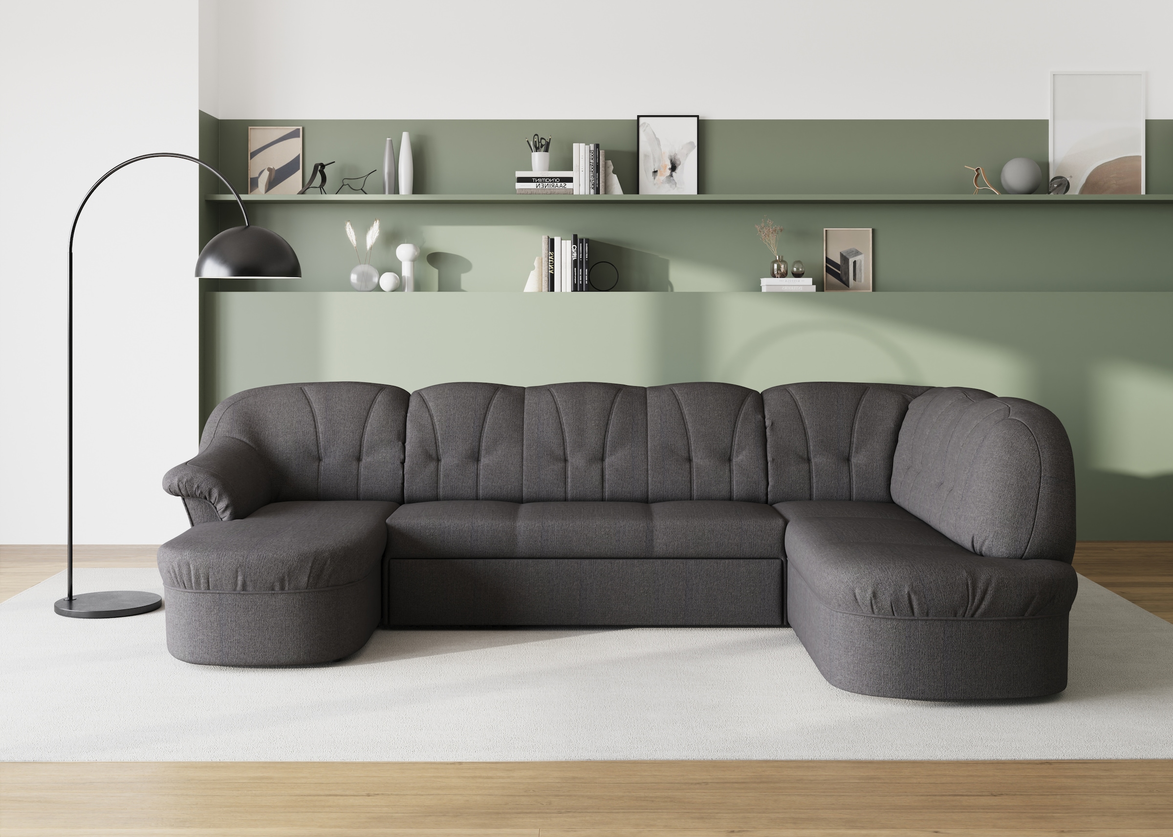 DOMO collection Wohnlandschaft "Pegnitz, zeitlos&modern, elegante Rückensteppung, Breite 292cm, U-Form" wahlweise mit Bettfunktion
