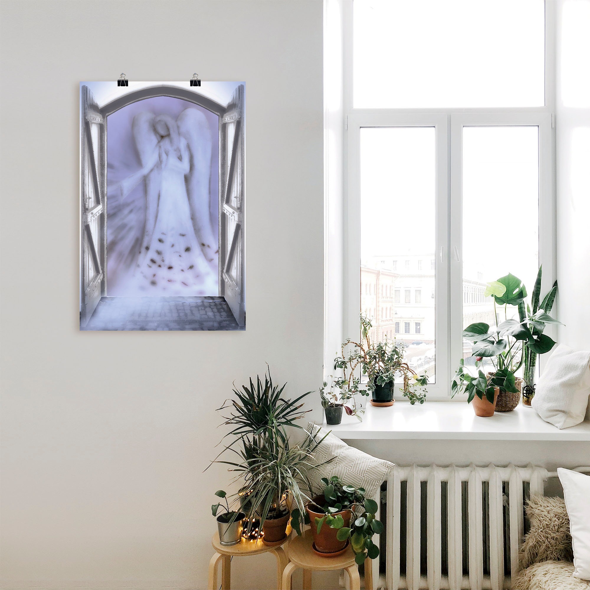 Artland Wandbild »Fensterblick - Engel vor der Tür«, Religion, (1 St.), als Alubild, Outdoorbild, Leinwandbild, Poster in verschied. Größen