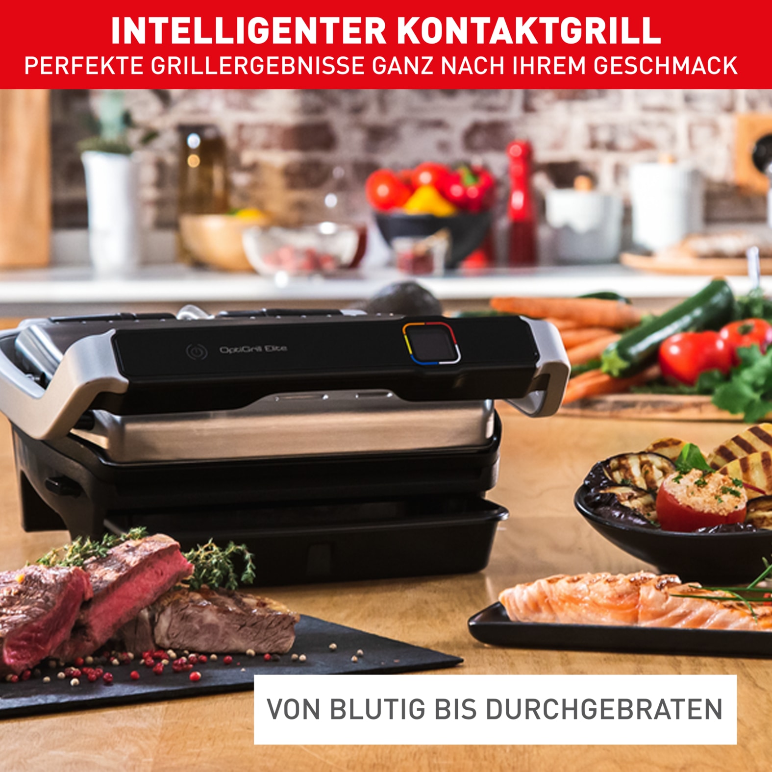 Tefal Kontaktgrill »GC750D OptiGrill Elite«, 2000 W, 12 Programme, intuitiver Sensor, Grillboost-Funktion, Rezeptbuch App