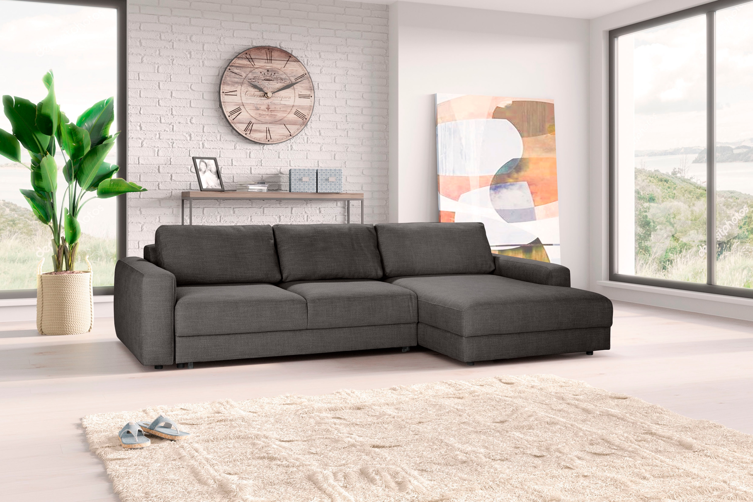 TRENDMANUFAKTUR Ecksofa »Bourbon II, mit extratiefer Sitzfläche und extrabreiter Recamiere«, elegant und zeitlos, mit hohem Sitzkomfort, L-Form