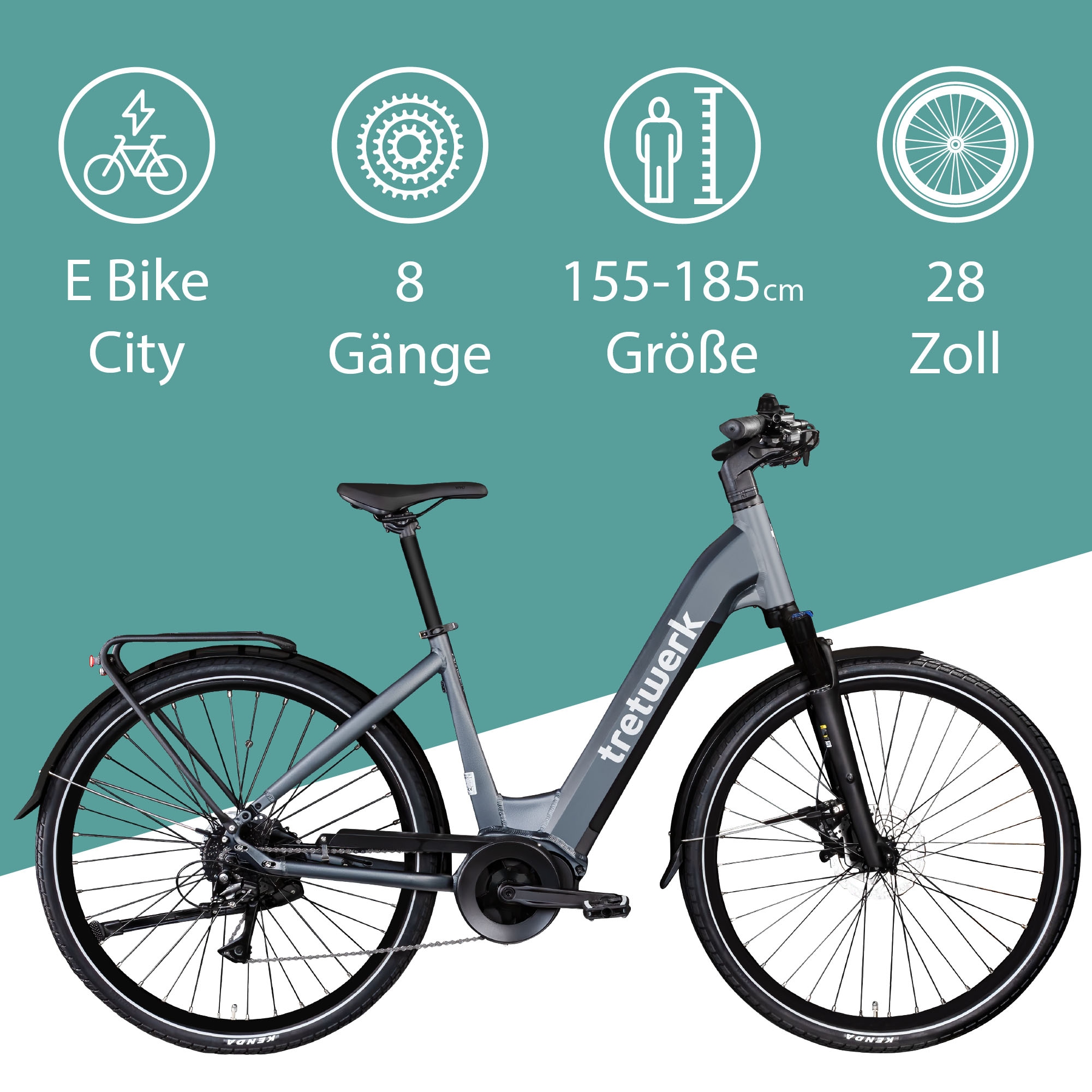 Tretwerk E-Bike »Amber«, 8 Gang, Shimano, Acera M3020 SGS, Mittelmotor 250 W, E Bike Damen 28" Elektrofahrrad 155 - 185cm Hollandrad