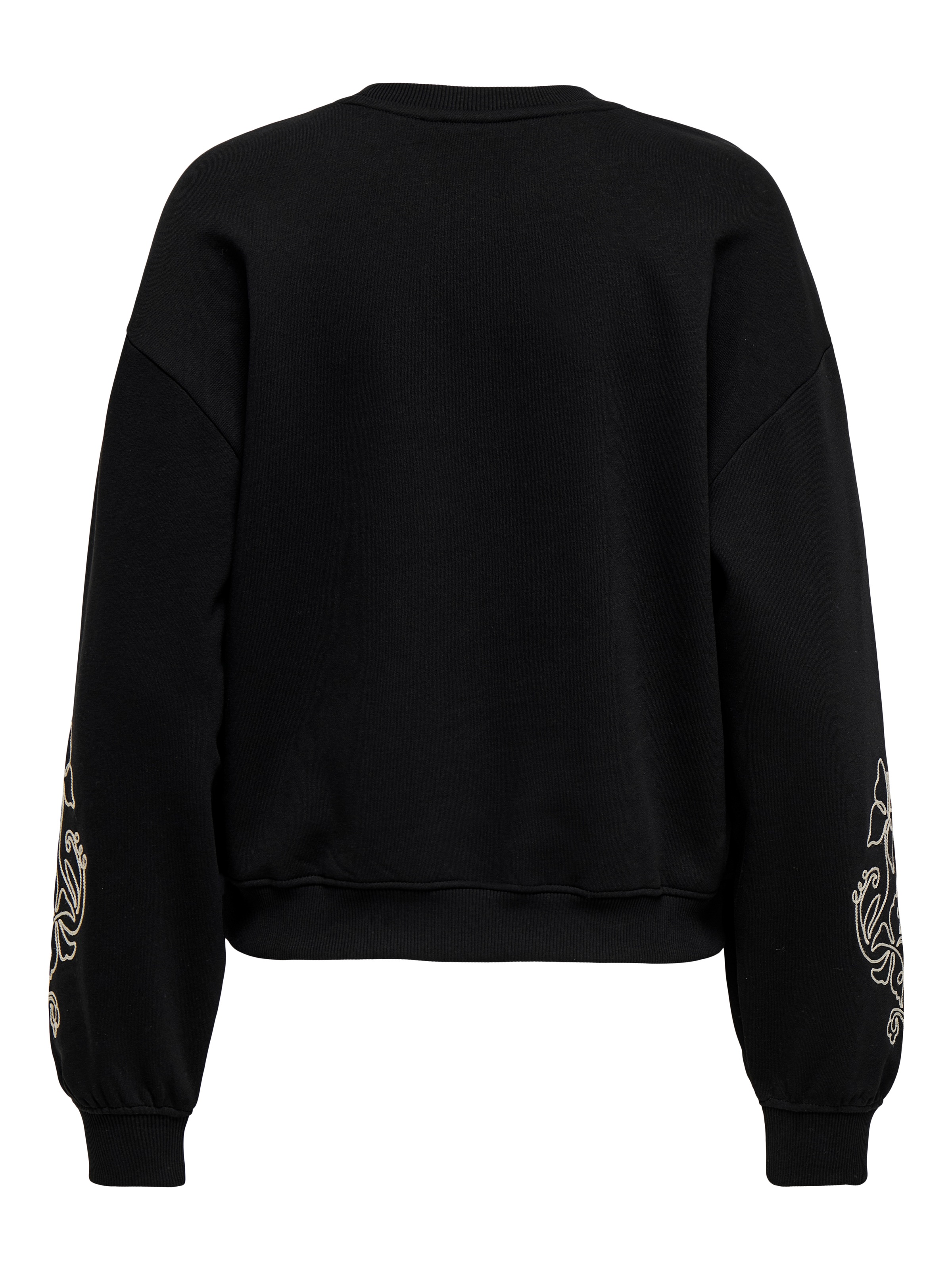 Sweatshirt ONLY "ONLBROOKE L/S O-NECK FLOWER SWT", Damen, Gr. S, schwarz detail:boho butterfly (cloud dancer), Sweatware, Obermaterial: 60% Baumwolle, 40% Polyester, regular fit normal, Rundhals, Rippbündchen, Sweatshirts Sweatshirt, Baumwollmischung, reg 2