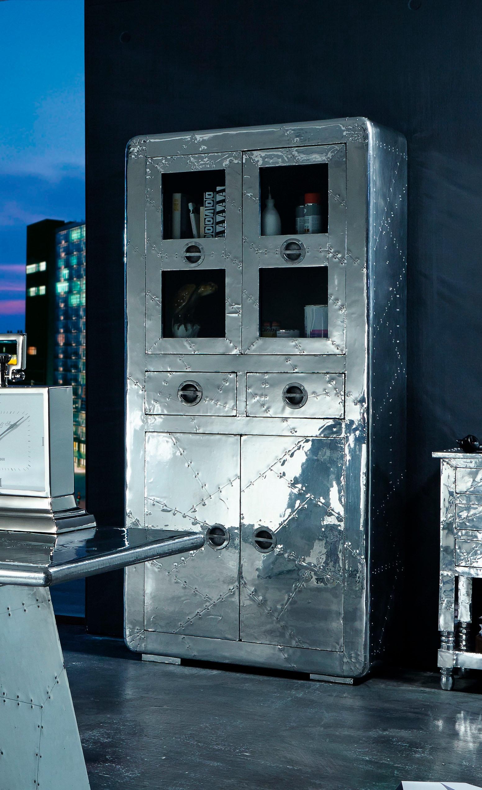 SIT Vitrine "Wohnzimmerschrank AIRMAN Mangoholz + MDF mit Alu‑Beschlägen" F günstig online kaufen