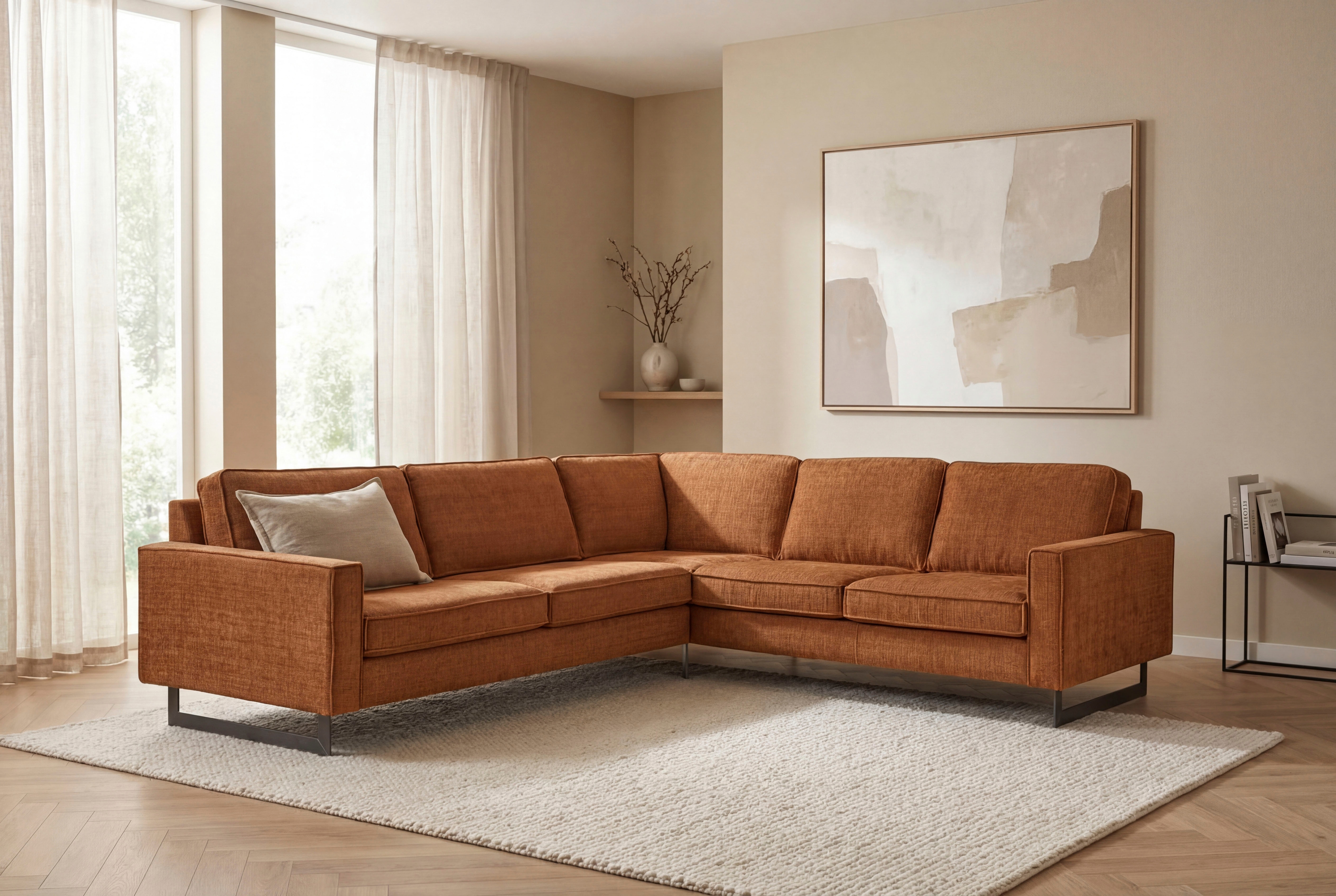 OTTO home Ecksofa "Pinto, XXL, 250/290 cm, langer Schenkel, Ottomane" Cord, Chenille, Lederoptik, mit Keder, Metallfüße, Wellenunterfederung